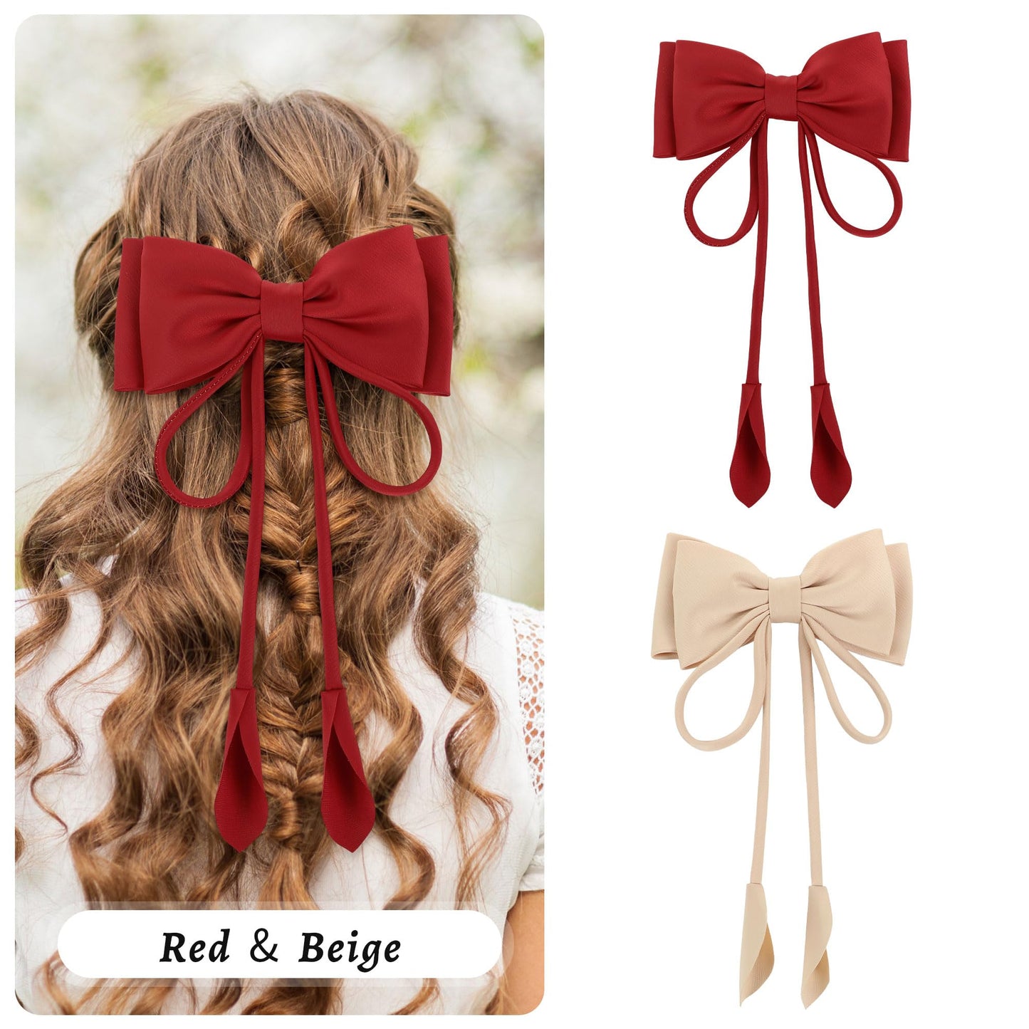 Big Bow Hair Clips for Girls, Silky Satin Hair Bows Clips Tail, Large Hair Barrettes for Women,Big Hair Bow,Metal Clips Hair Bow for Women，Hair Bows for Women (1 Pcs Red)