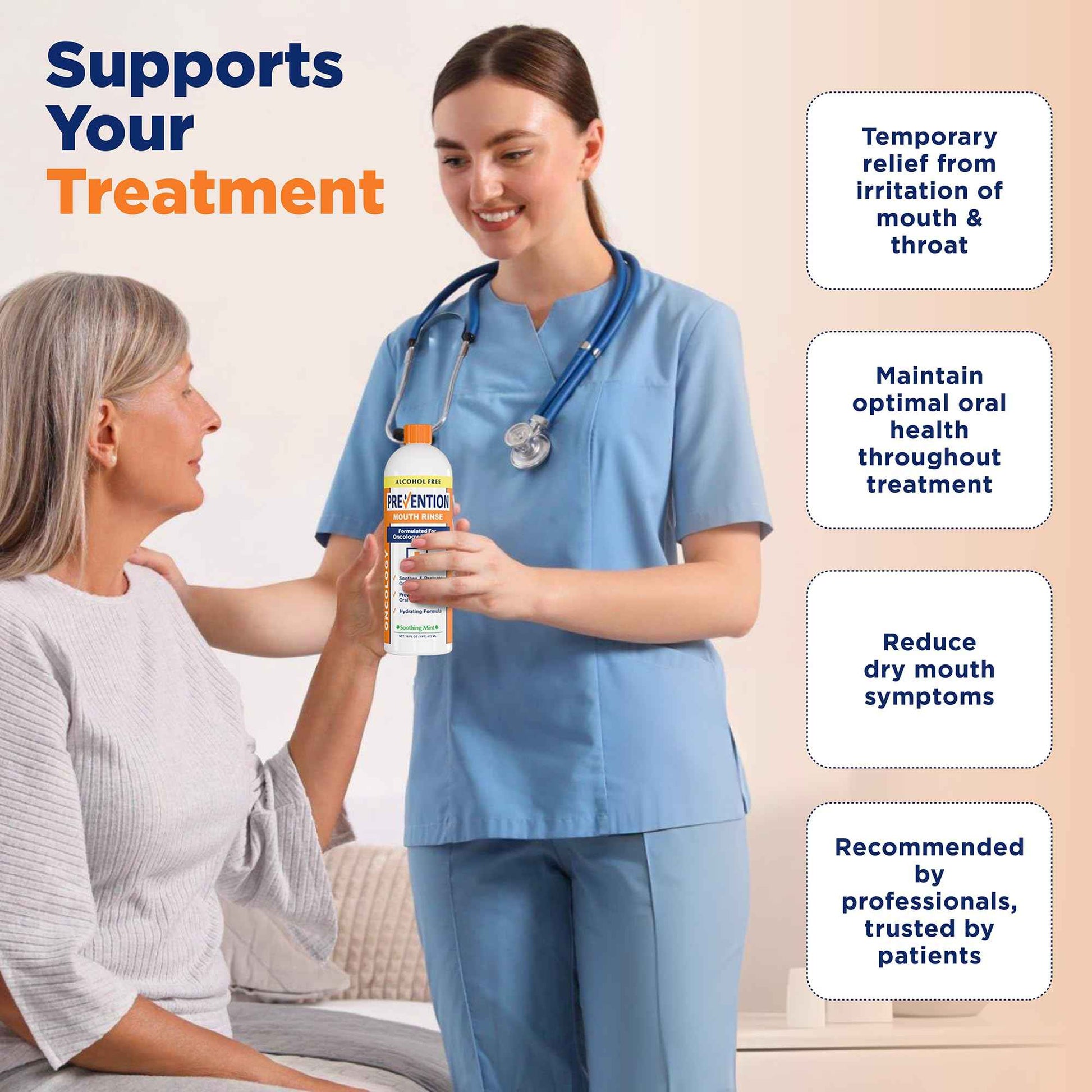 Prevention Oncology Alcohol Free Mouthwash, Soothing, Gentle, & Moisturizing, Mouthsore and Dry Mouth Mouthwash Specially Formulated for Patients Undergoing Oncology Treatment - 16 oz, Value 2-Pack