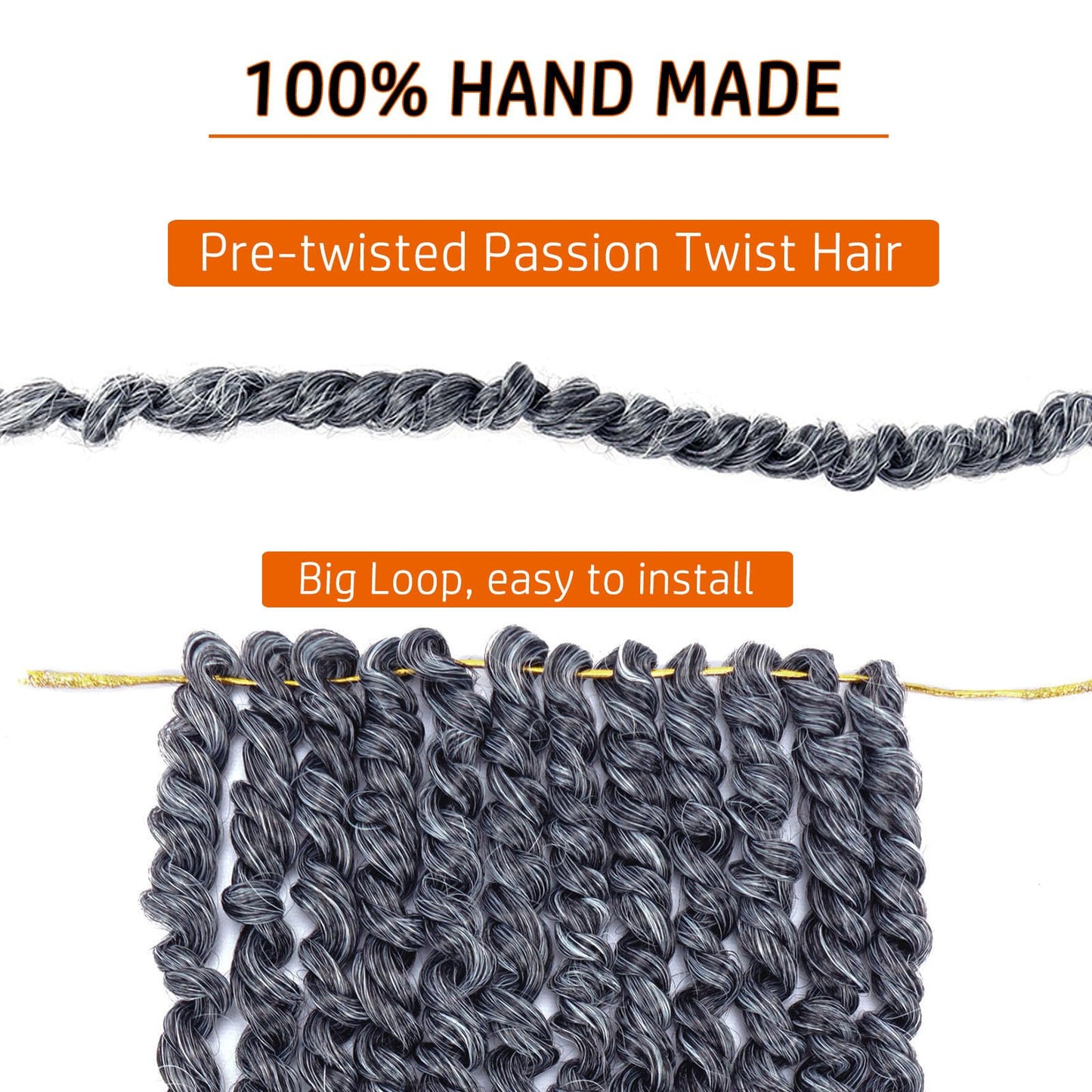 Passion Twist Hair 14 Inch Pre-twisted Passion Twist Crochet Hair for Women Pre-looped Water Wave Crochet Braids Bohemian Curly Crochet Hair Synthetic Hair Extensions 8 packs 1B/Gray