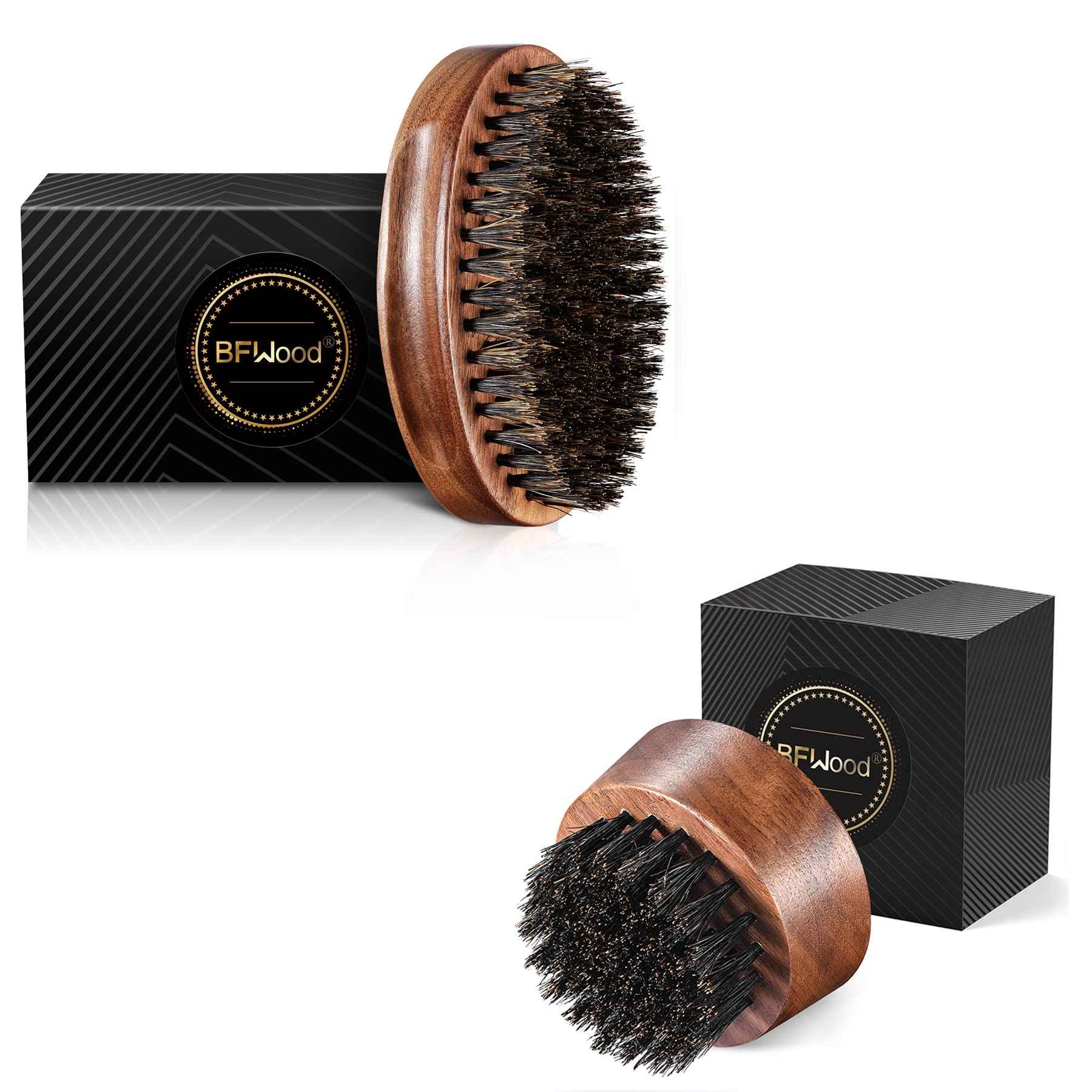 BFWood Boar Bristle Beard Brush for Men - Black Walnut Wood