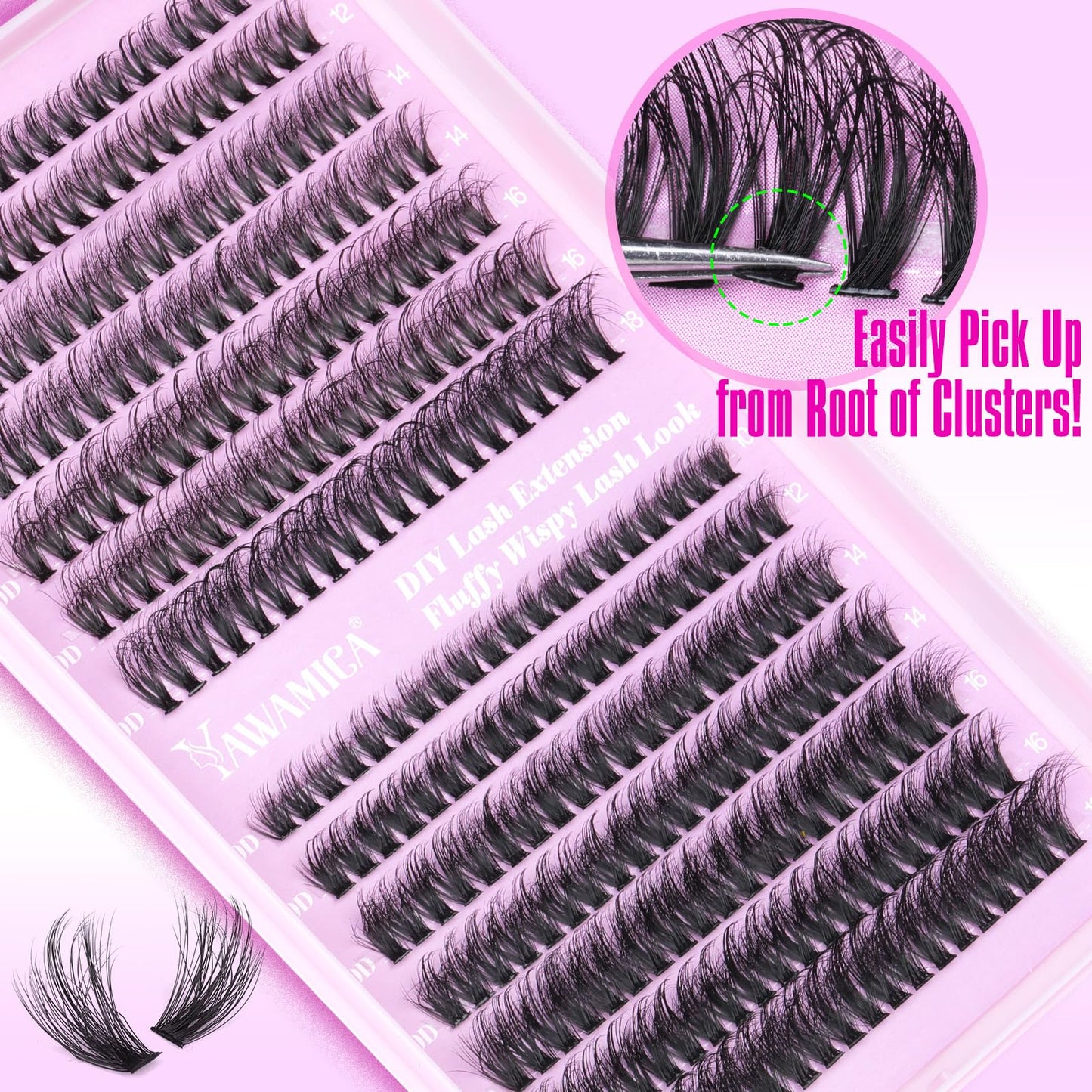 Yawamica Fluffy Eyelash Clusters Lash Extension 40D+60D Volume Individual Lashes Wispy 280pcs Lash Clusters Eyelash Extensions 10-18mm D Curl Cluster Lashes DIY Eye Lash at Home