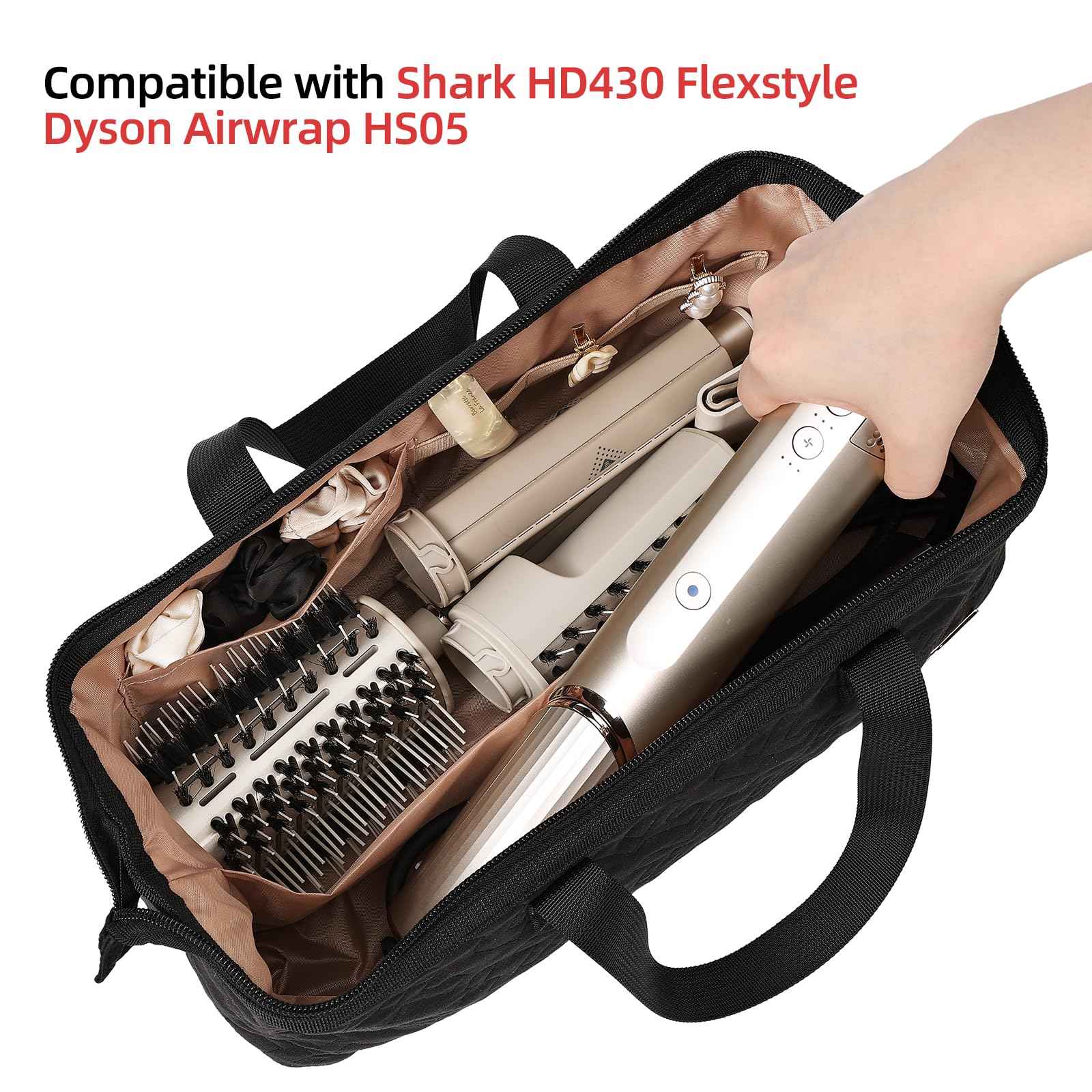 NISHEL Hair Tools Travel Carrying Bag, Portable Hair Air Wrap Dryer Case, Hair Dryer/Curling Iron/Airstraight Attachment Organizer, Black