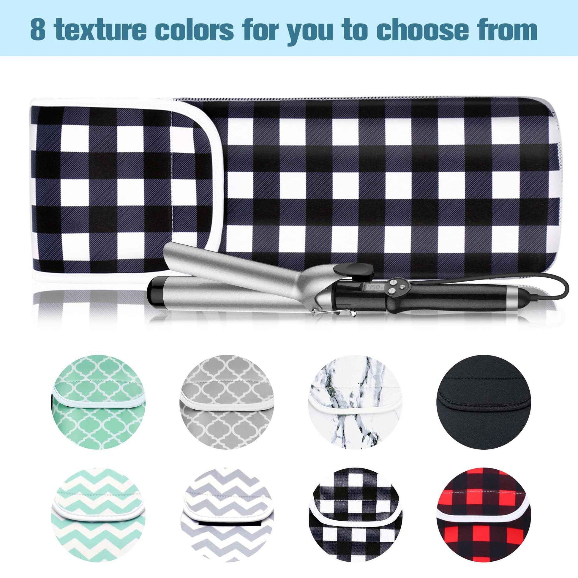 ALEIFLE Women's Heat Resistant Neoprene Curling Iron Holder Flat Iron Curling Wand Travel Storage Cover Case Bag Pouch -Water-Resistant (Black lattice)