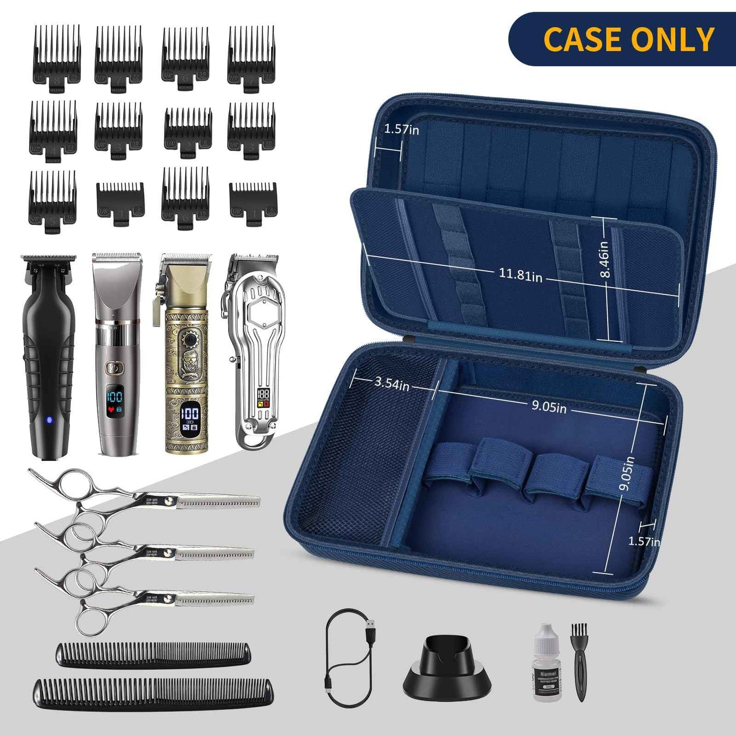 Boobowl Hard Travel Case for Hair Clippers, Hair Cutting Barber Supplies Organizer Bag, Trimmer Storage Holder for Ufree/for Wahl/for Andis Men Razor Guard Grooming Kits -Blue