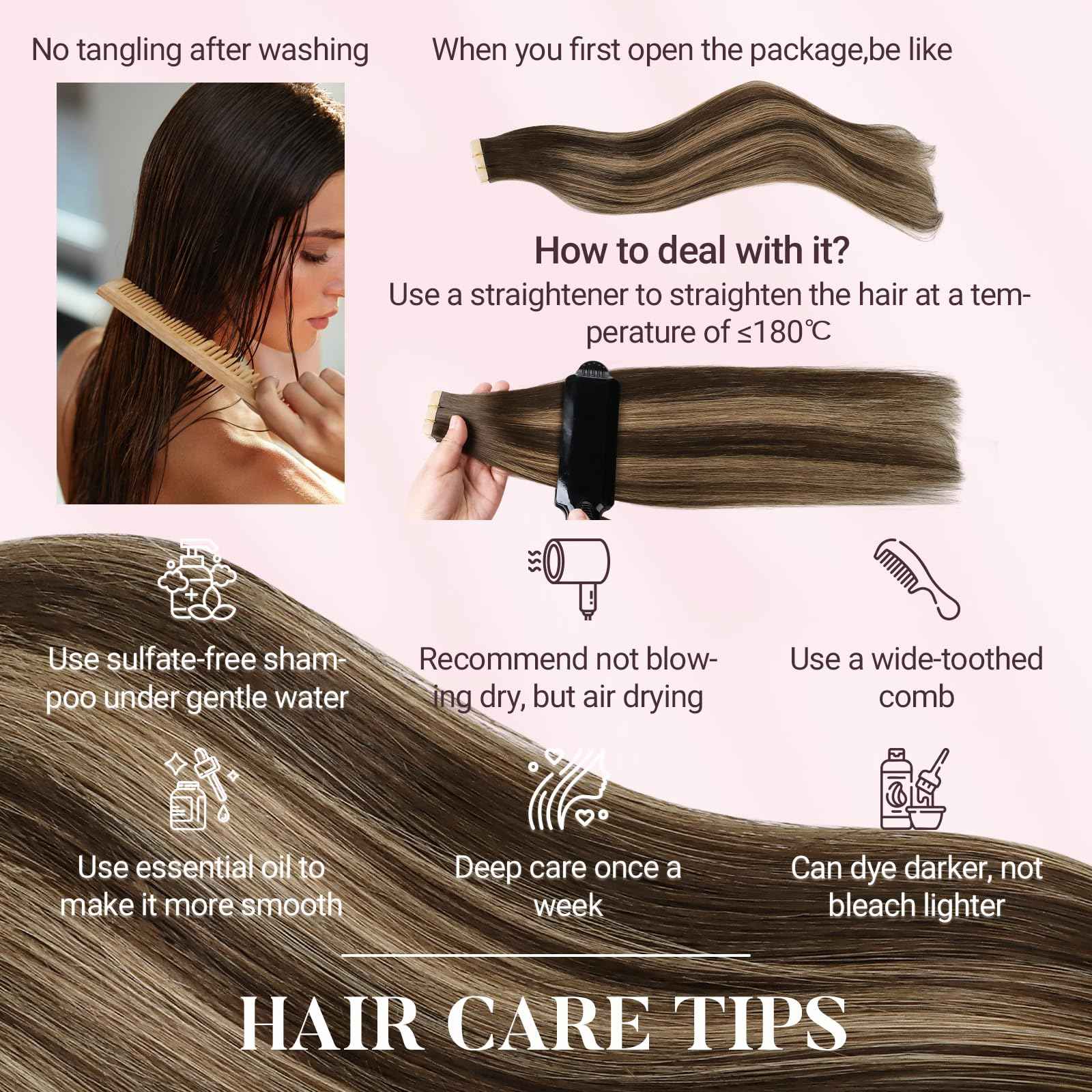 MAXITA Tape in Hair Extensions Human Hair 16 inch 50g 20pcs Balayage Dark Brown to Chestnut Brown Real Human Hair Extensions Real Remy Seamless Straight Hair Extensions for Women