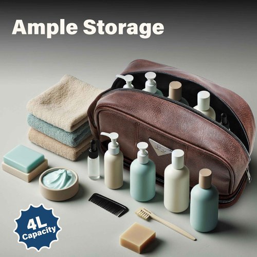 emissary Leather Men's Travel Toiletry Bag, Water Resistant Travel Bathroom Bag Men's Shaving Kit, Valentines Day Gifts for Men, Travel Kit Small Bags for Men, Shaving Bag for Travel Accessories