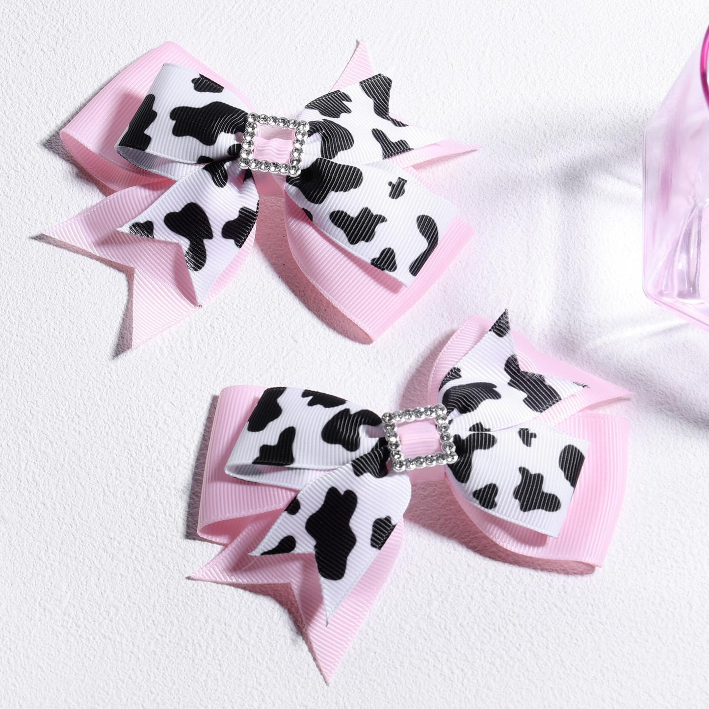 SUPCLIPS Pink Hair Bow Clips Cute Cow Print Hair Bows Grosgrain School Hair Accessories for Kids Girls