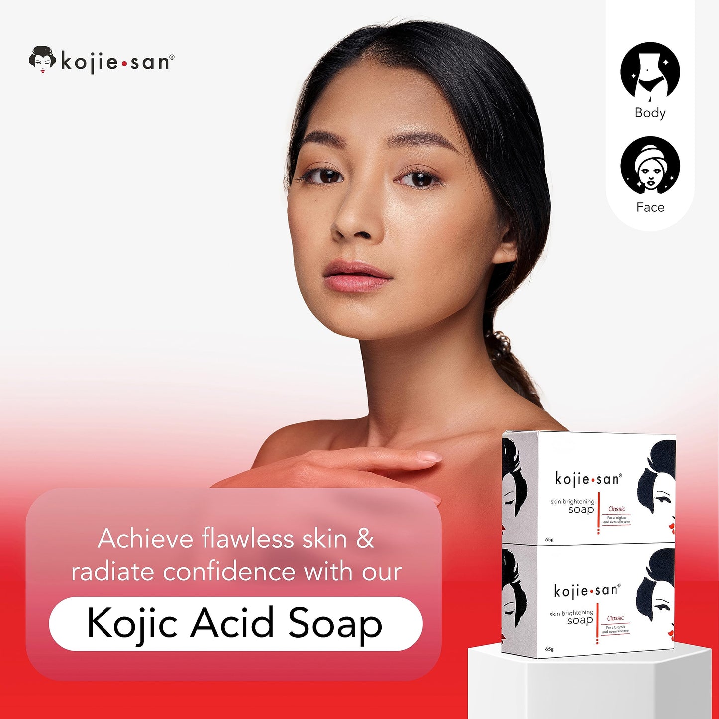 Kojie San Skin Brightening Soap - Original Kojic Acid Soap that Reduces Dark Spots, Hyperpigmentation, & Scars with Exfoliating Soap Net Included - 65g x 2 Bars