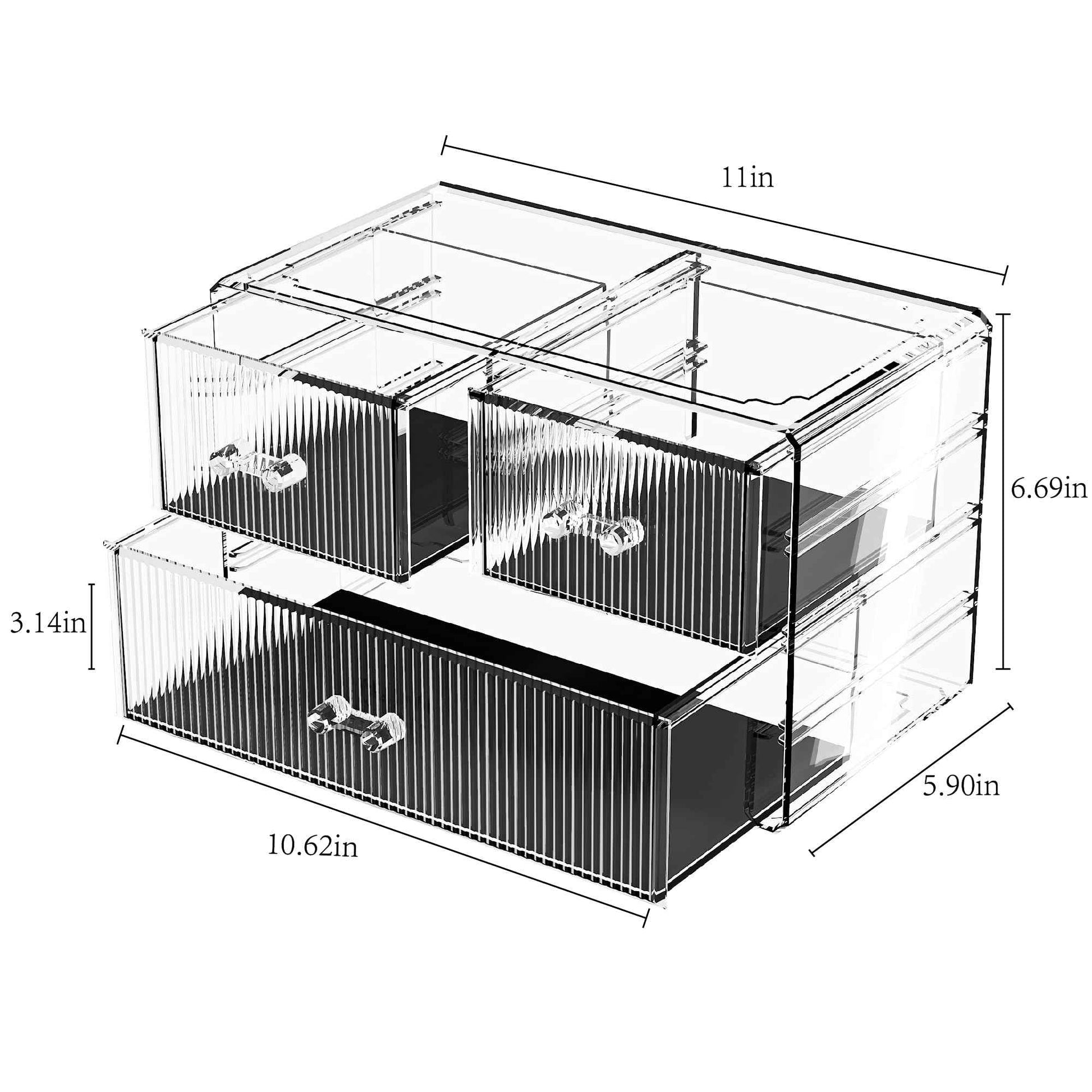 ZHIAI Stackable Storage Drawers, Acrylic Bathroom Counter Organizer Clear Makeup Organizers for Vanity, Kitchen Cabinets, Bathroom, Undersink, Home Organization and Storage (3 Drawers, Pattern A)
