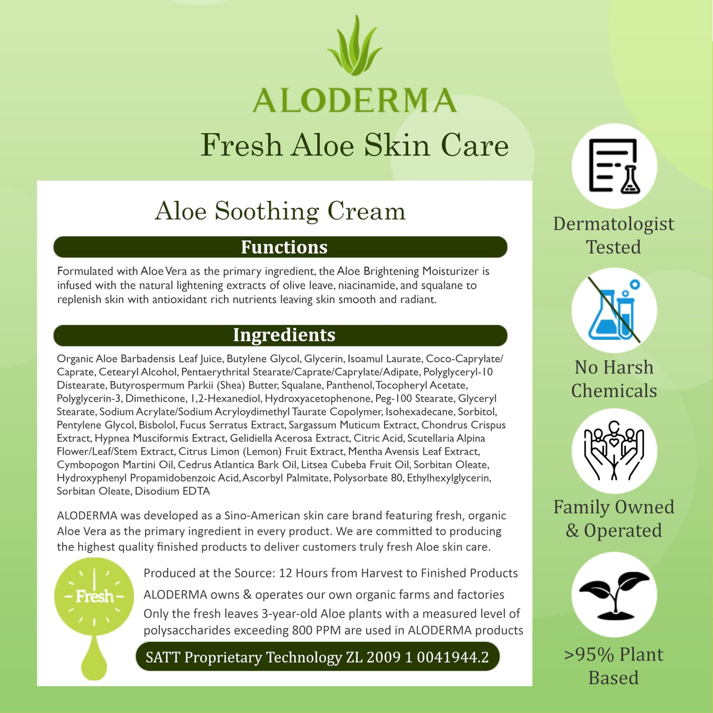 Aloderma Soothing Face Cream Made with 75% Organic Aloe Vera - Calming Facial Cream with Squalane & Vitamin E for Dry, Sensitive Skin - Reduces Redness, Helps Protect Damaged Skin, 50g/1.76oz