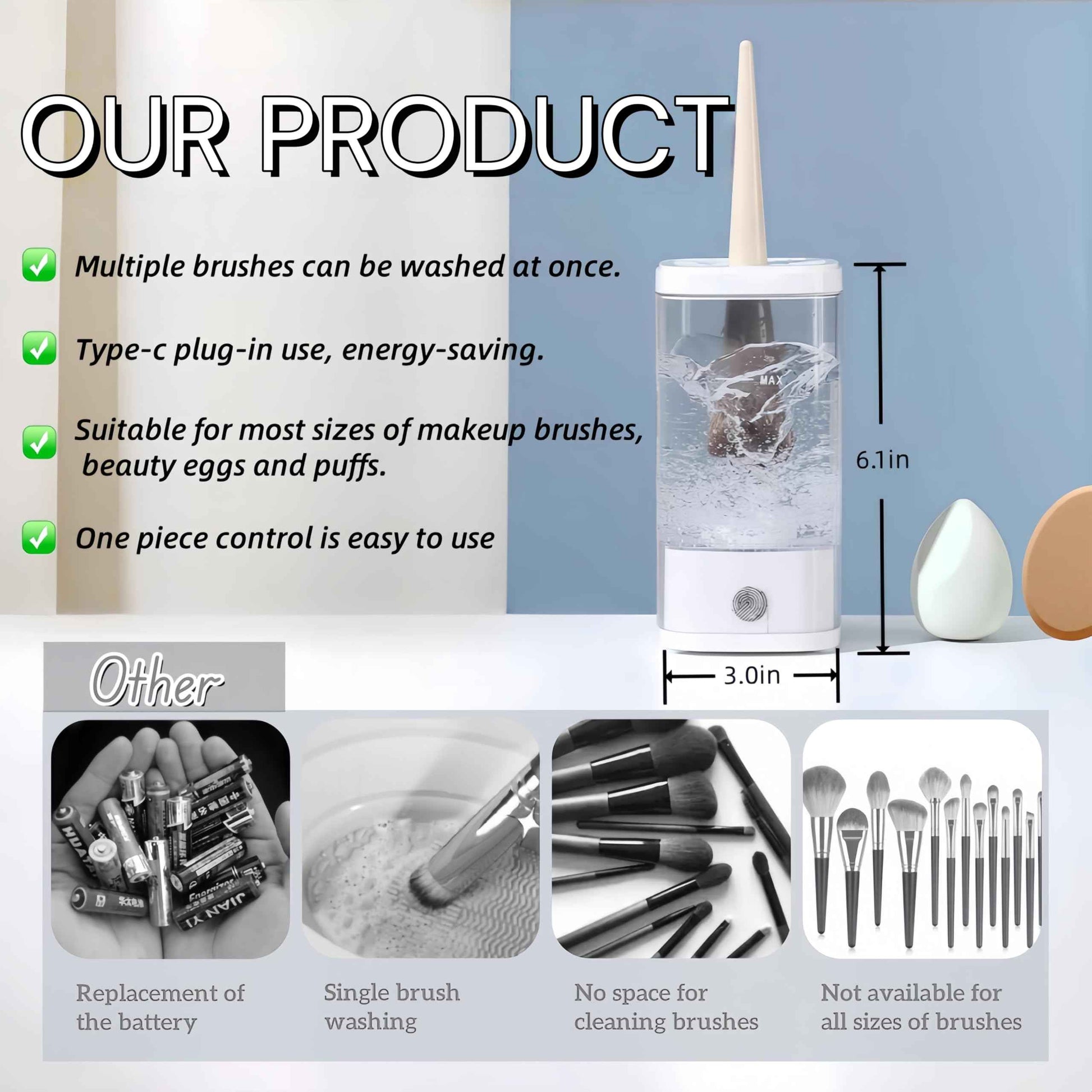 Electric Makeup Brush Cleaner and Dryer Machine with UV-C Light, 3-in-1 Automatic Brush Cleaning System for Deep Clean & Fast Drying, Quiet Design for Beauty Enthusiasts, Gift Giving, Home/Salon Use