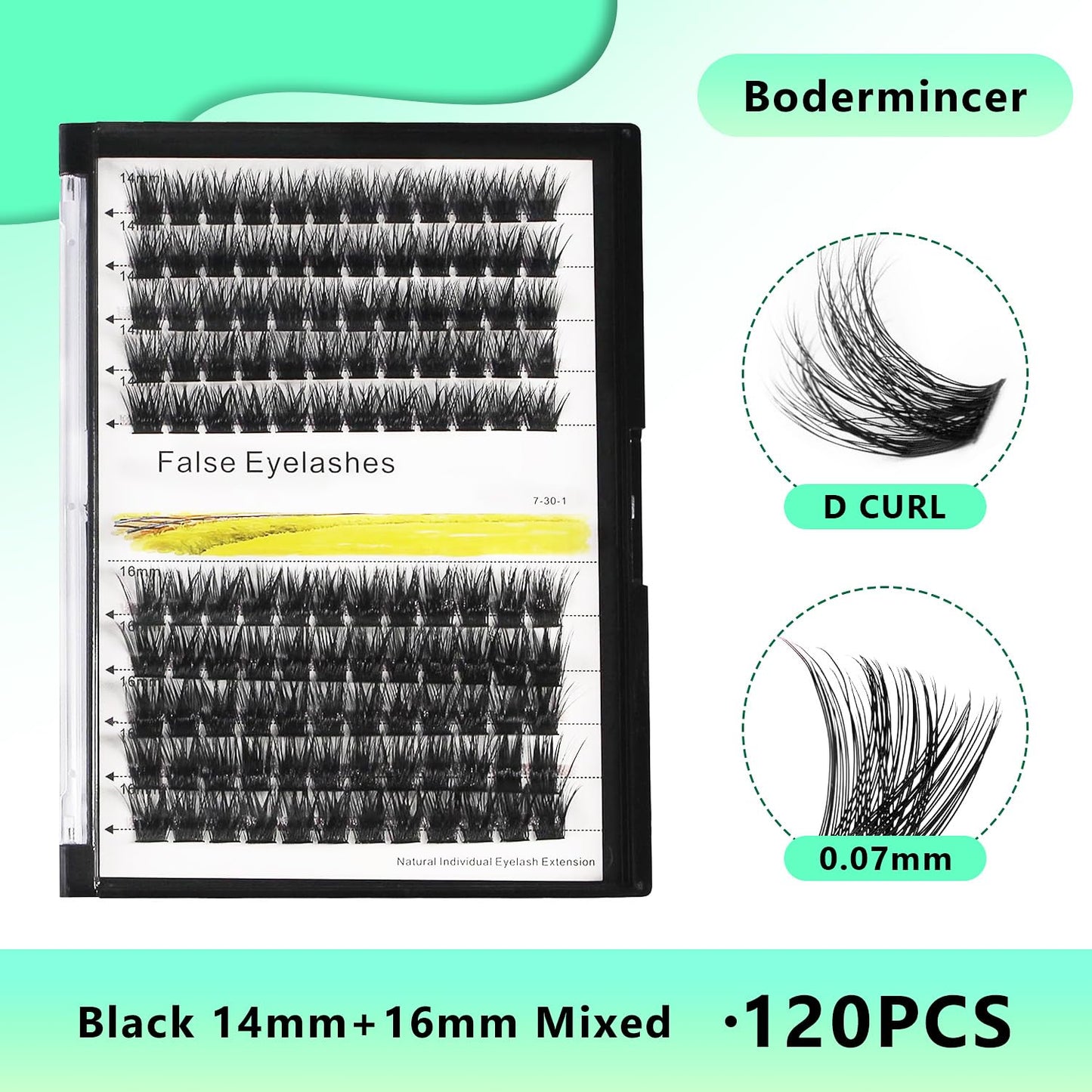 Bodermincer 120 Clusters 10mm+12mm/12mm+14mm/14mm+16mm Mixed Wide Cluster False Eyelash Individual Cluster EyeLashes Grafting Fake False Eyelashes Eyelash Extension (KIT M01 Black 12mm+14mm Mixed)