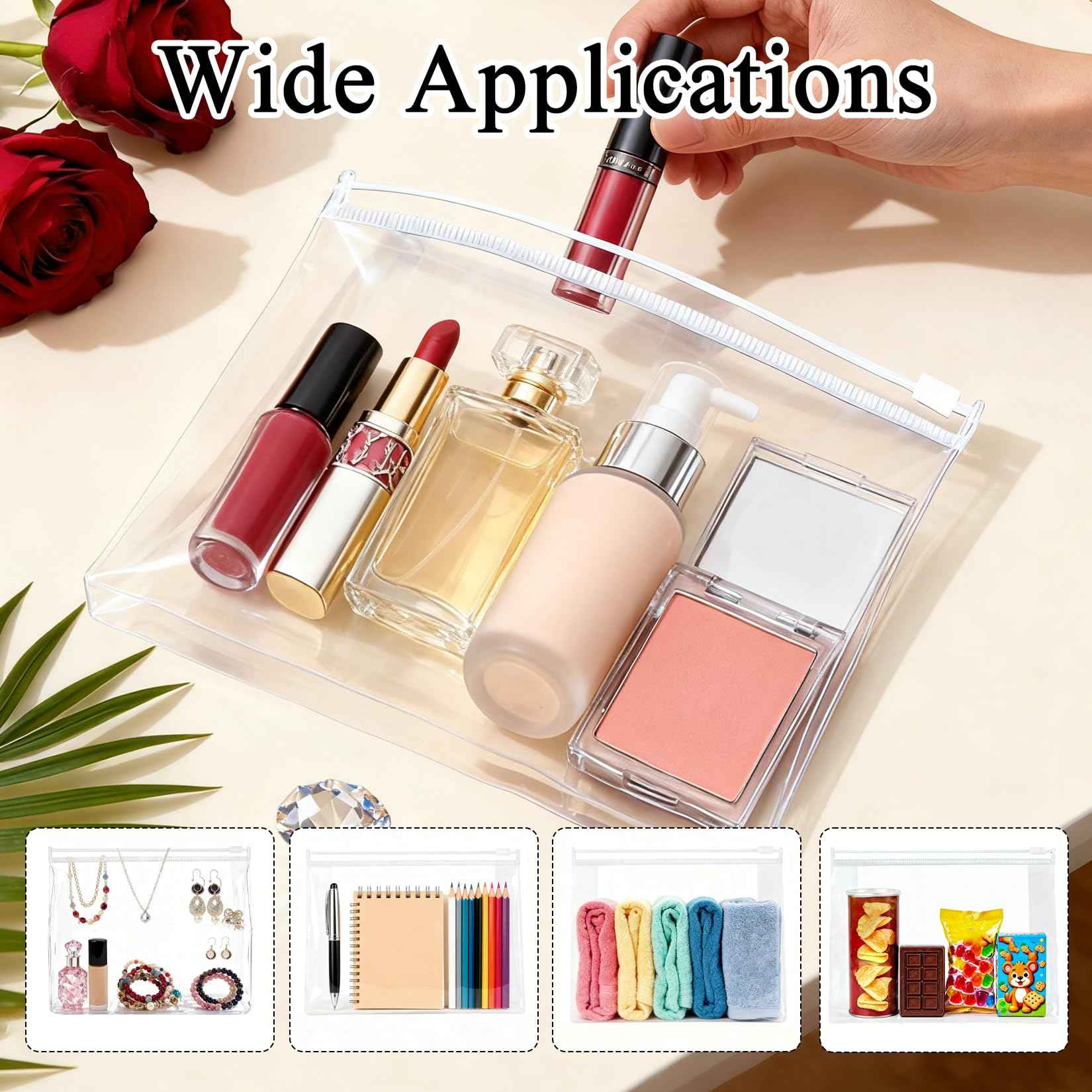 YEAJOIN 60 Pieces Plastic Mini Clear Makeup Bag Small Clear Zipper Pouches Waterproof clear toiletry bags for traveling