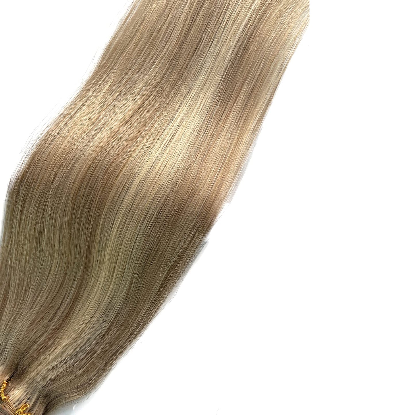 Hair Extensions Real Human Hair Clip ins, Remy Human Hair Clip in Extensions 7 Pieces 70G Golden Blonde to Light Blonde Highlights Double Wefts Clip in Hair Extensions for Fine Hair Women 16 Inch