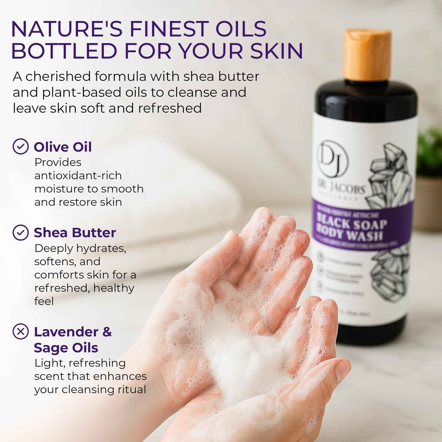 Dr Jacobs Naturals Authentic African Black Liquid Soap with Lavender & Sage Scent All-In-One Face Wash, Sensitive Skin Body Wash, Shampoo, Shaving Soap | Moisturizing and Nourishing Formula 32oz 2pk