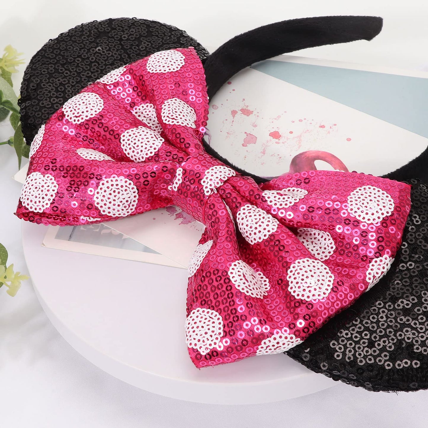 AQOKKA 1 Pcs Mouse Ears Headbands with Bow for Birthday Party, Hair Hoop Party Decoration Cosplay Costume Hair Accessories for Women & Girls