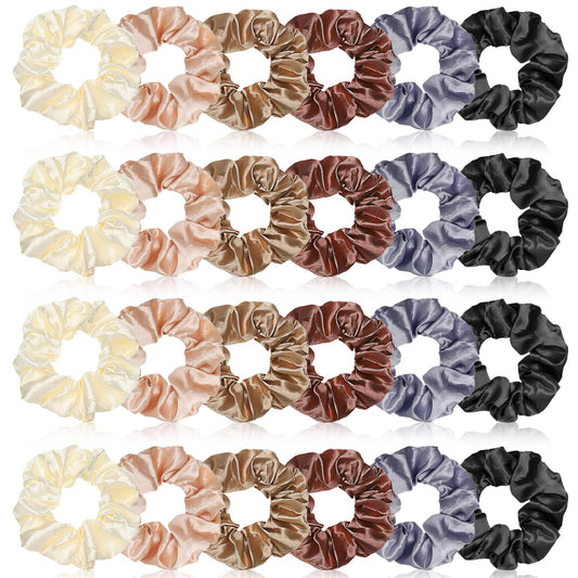 XunYee Silk Hair Scrunchies, 24 Pcs Satin Silk Hair Ties and Ponytail Holders, Vintage Colors, 3.94 Inch - Hair Accessories for Women and Girls