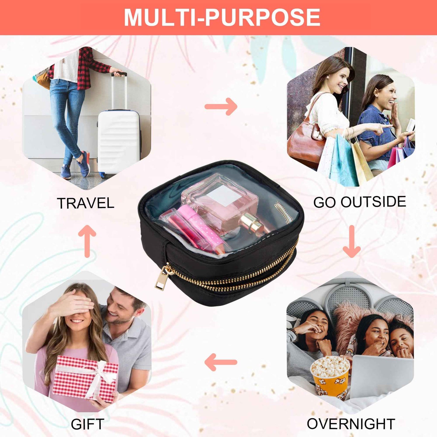 Ebbniur Clear Makeup Bag for Purse 2 Pcs Small Nylon Zipper Pouch Mini Travel Cosmetic Bag Clear Toiletry Bags for Traveling Cute Makeup Organizer for Women (2pcs black clear)