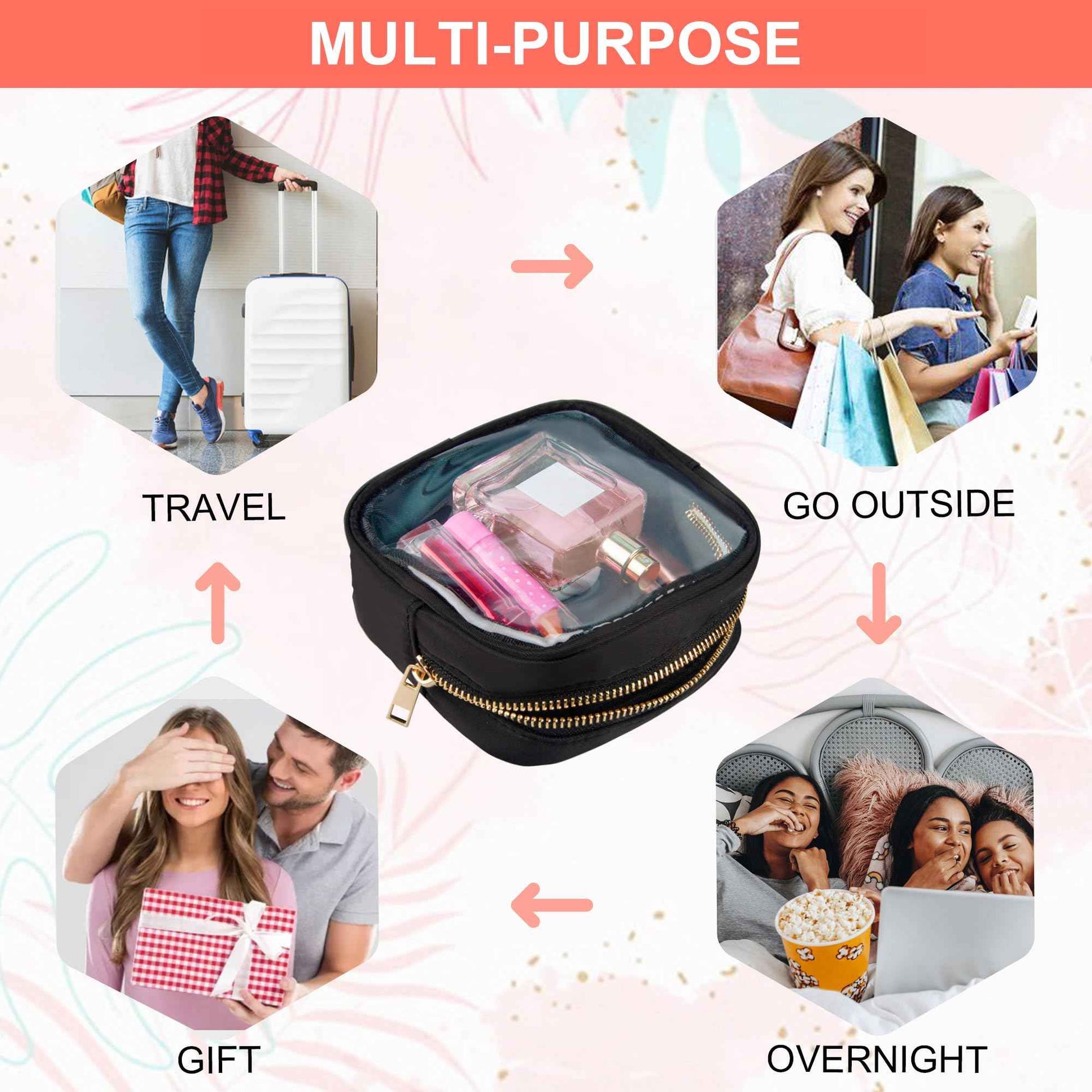 Ebbniur Clear Makeup Bag for Purse 2 Pcs Small Nylon Zipper Pouch Mini Travel Cosmetic Bag Clear Toiletry Bags for Traveling Cute Makeup Organizer for Women (2pcs black clear)