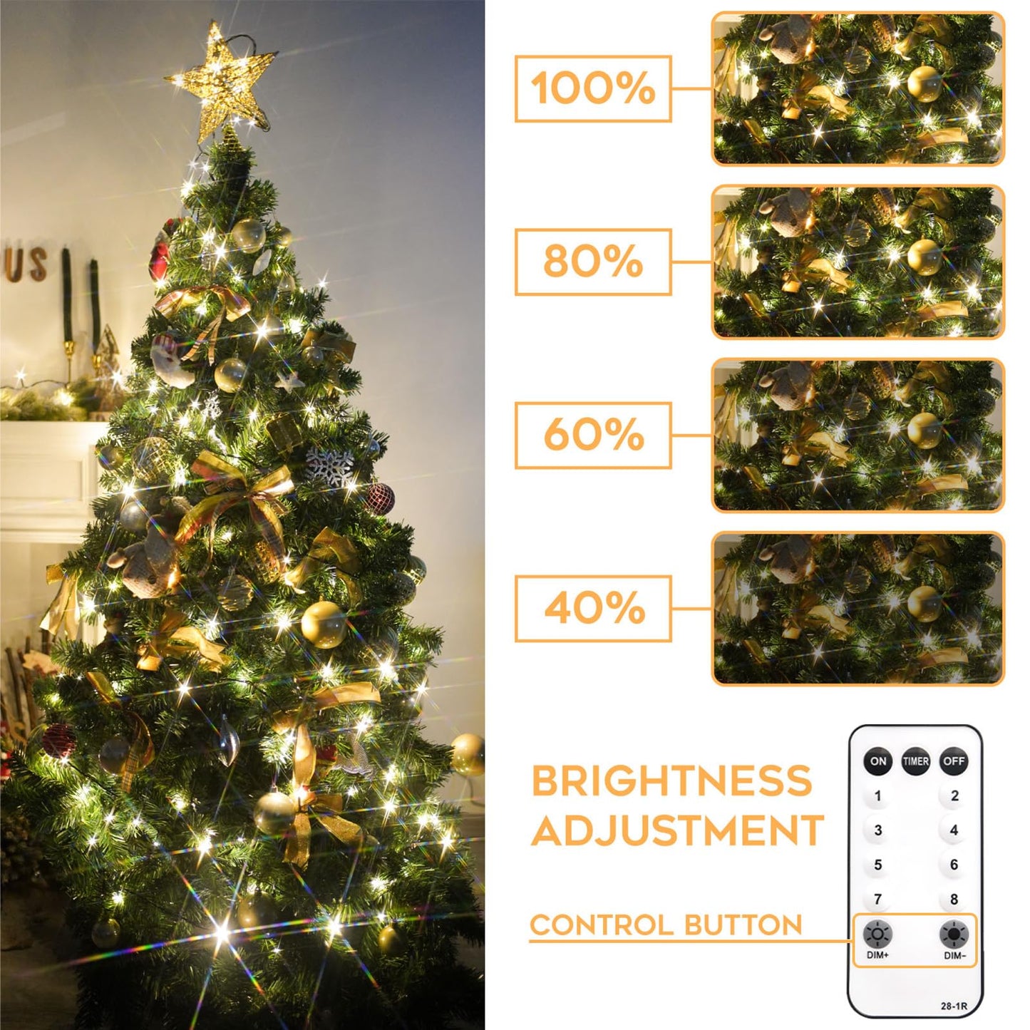 suddus White Christmas Tree Lights Outdoor, 66ft 200 LED Christmas String Lights with 8 Modes, Twinkle Lights for Christmas Tree, Bedroom, Backyard, Patio, Porch, House Decoration, Warm White