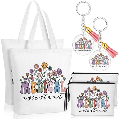 Sieral 6 Pcs Medical Gift for Women Tote Canvas Bag Makeup Cosmetic Bag Motivational Keychain Medical Assistant Pharmacist Appreciation Favor