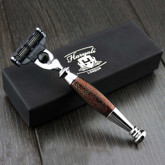 Haryali London 3 Edge Shaving Razor with Maroon Antique Handle Beard and Mustache Safety Razor for Mens Perfect Shave