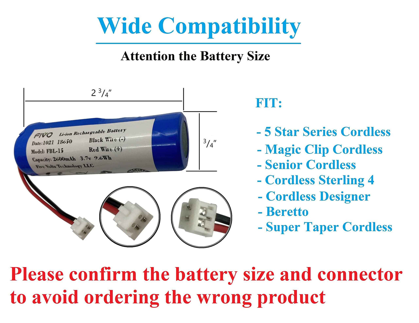 FIVO Replacement Battery for Wahl Clipper 5 Star Magic Clip Cordless, Senior Cordless, Sterling 4, Lithium Ion Cordless, Designer, Beretto, Super Taper Cordless, 93837-001, 3.7V 2600mAh