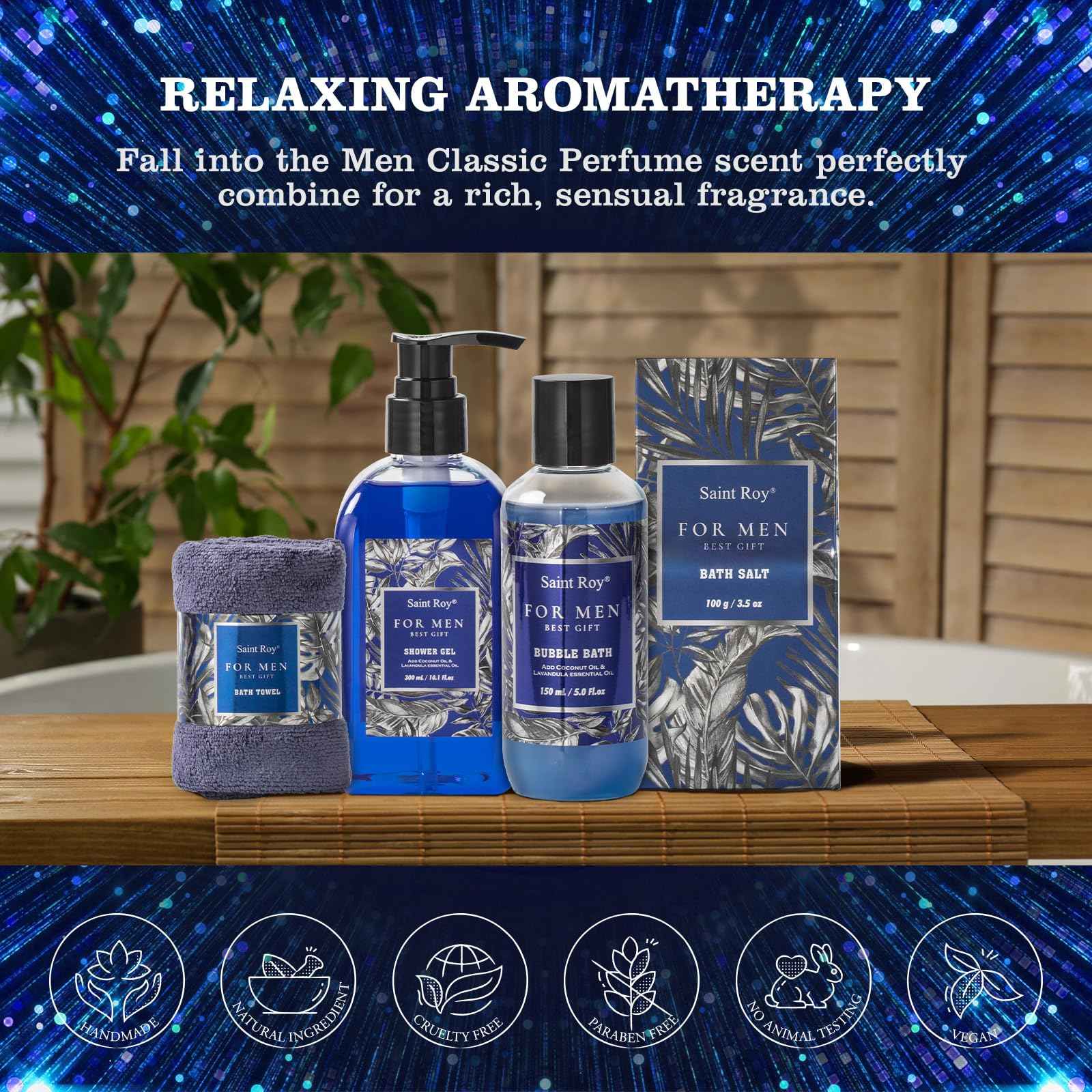 Fathers Day Christmas Gift Baskets, Birthday Gifts Spa Kit for Men Classic Perfume Bath Gift Set and Shower Gift Basket Self Care Shaving Kit Mens Bath Beard Spa Gifts Baskets Mens Gift Set beauty kit