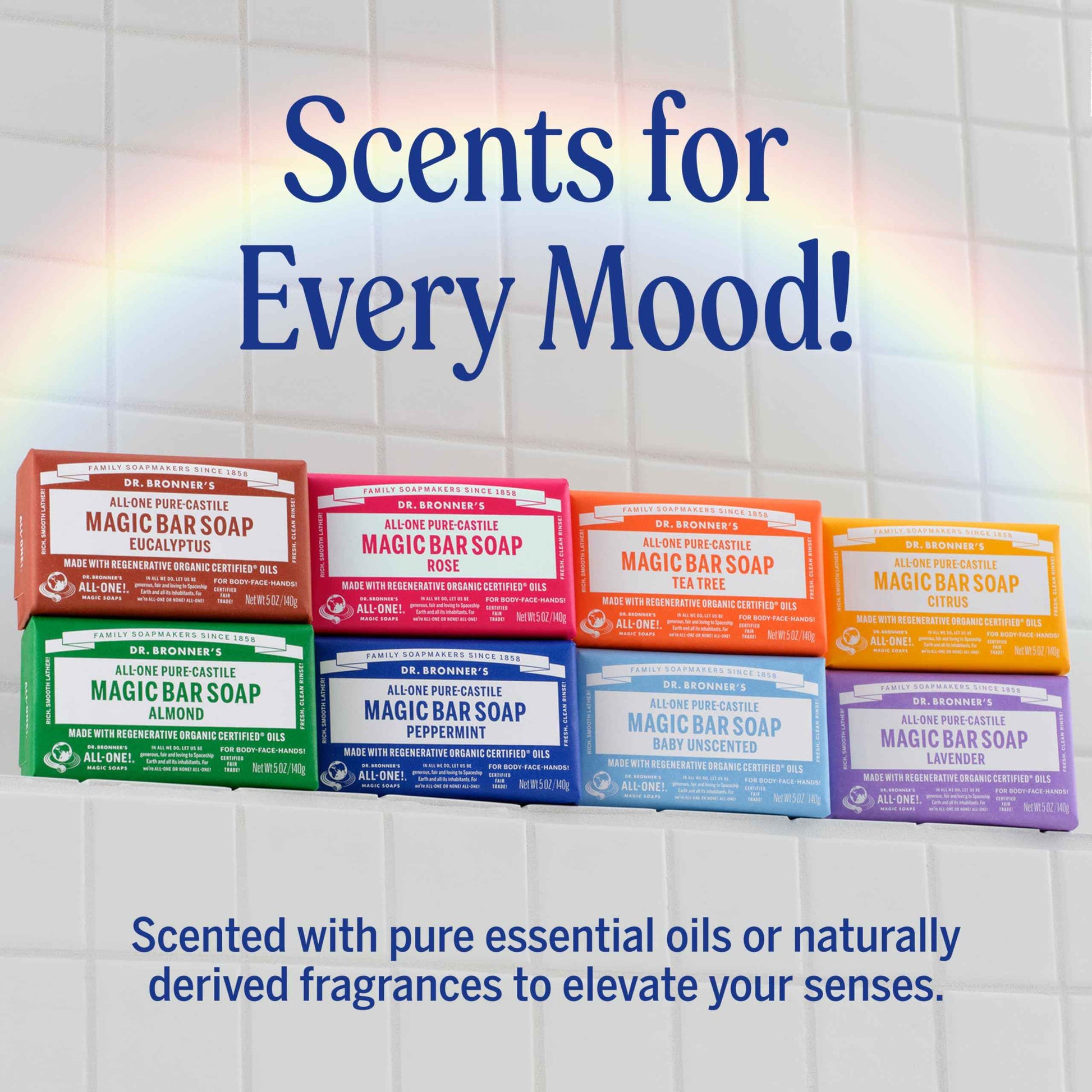 Dr. Bronner's Pure-Castile Magic Bar Soaps (5 Ounce Variety Gift Pack) Almond, Unscented, Lavender, Peppermint, Citrus, Rose - Made with Regenerative Organic Certified Oils, Vegan, Non-GMO
