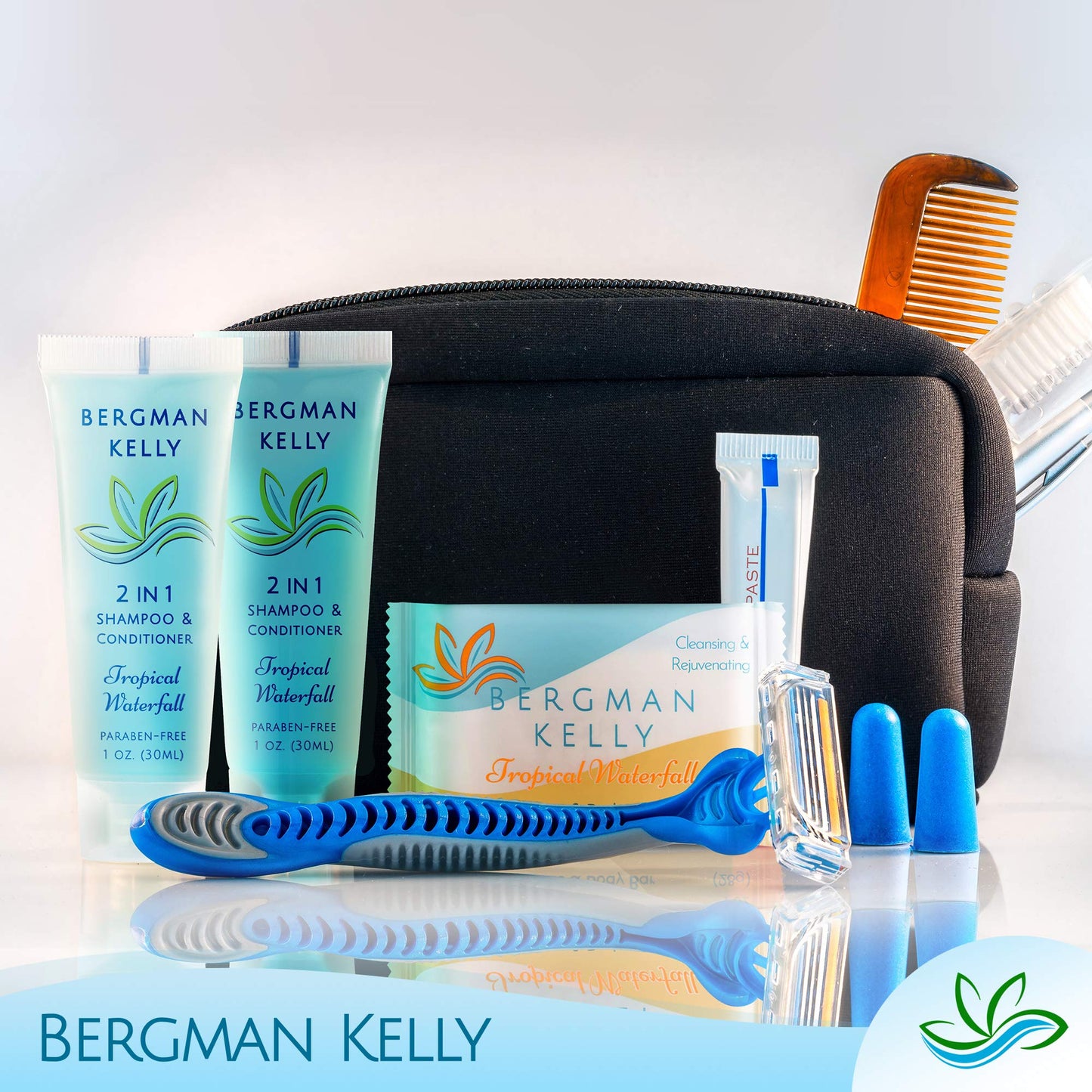 BERGMAN KELLY Rectangle Soap Bars, 2in1 Shampoo & Conditioner 2-Piece Set (Tropical Waterfall, 1 oz ea, 100 pc), Delight Your Guests with Revitalizing & Refreshing Sanitary Toiletries Hotel Amenities