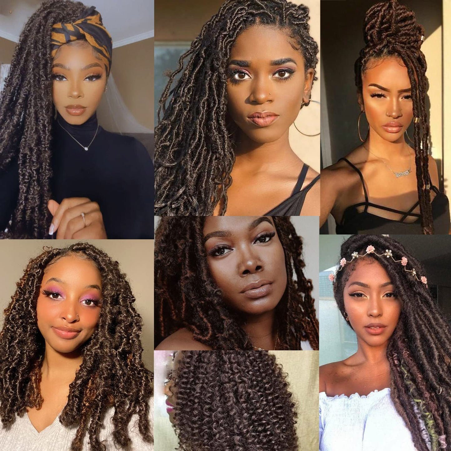 ZRQ 16 Inch Chocolate Brown Springy Afro Twist Hair For Distressed Locs 8 Packs Pre-Fluffed Natural Kinky Twist Synthetic Marley Braiding Hair Extension For Women 8 Strands/Pack (4#)