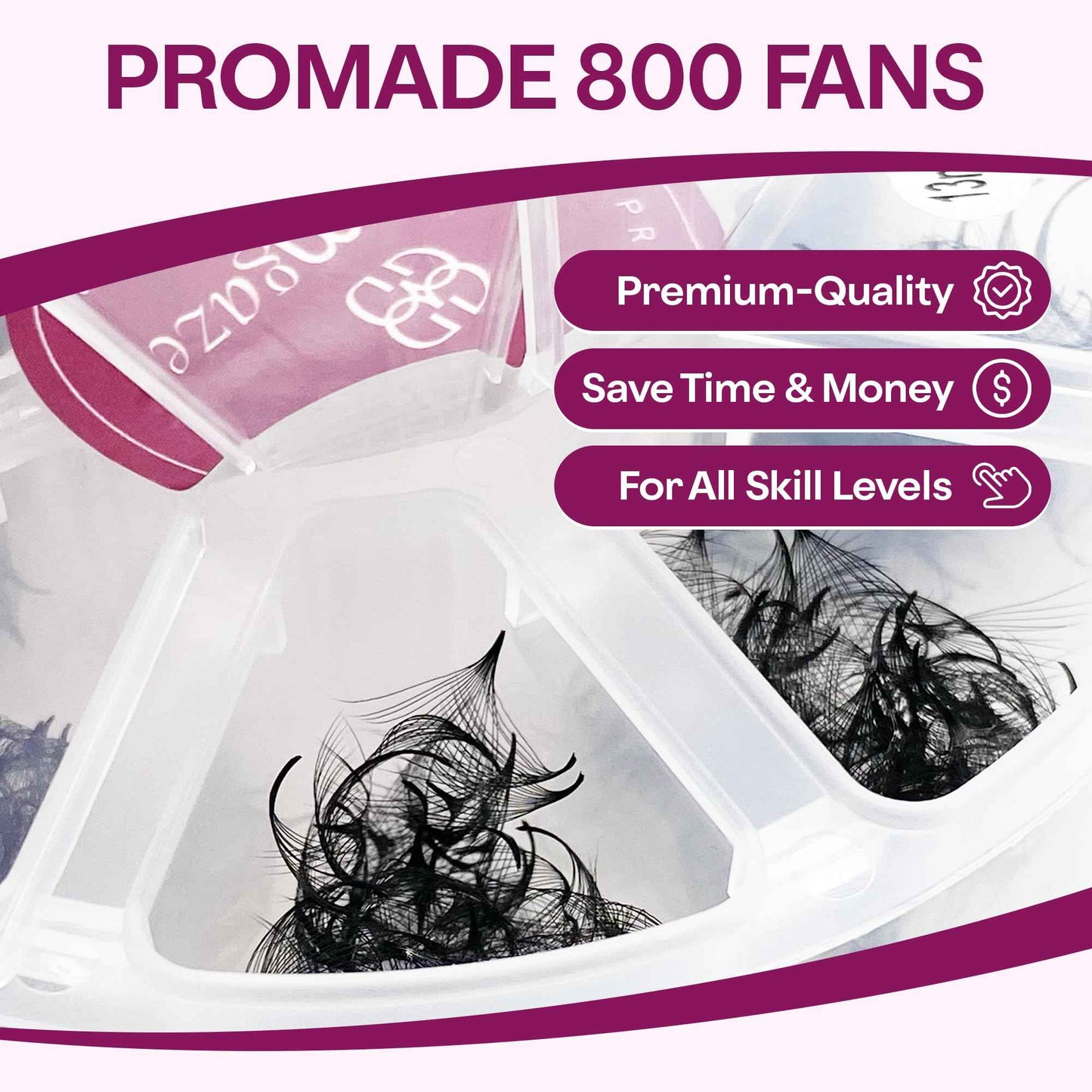GLAMGAZE 800 Promade Fans 8-15mm Mixed Lengths - 5D to 16D, C CC D Curl, 0.05-0.07mm Thickness - Premade Lash Fans Volume Lash Extensions Loose Premade Fans Eyelash Extensions (10D-0.05-CC 8-15mm)