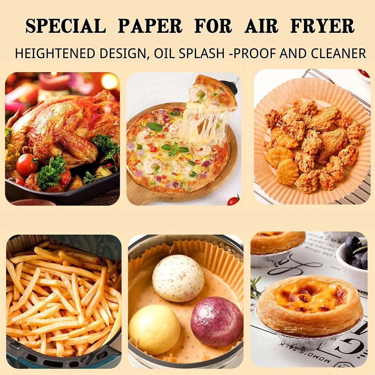 Air Fryer Paper Liners, 100PCS Non-stick Disposable Parchment Sheets for Baking, Food Grade Liner for Baking Roasting Microwave (7.9inch-Round)