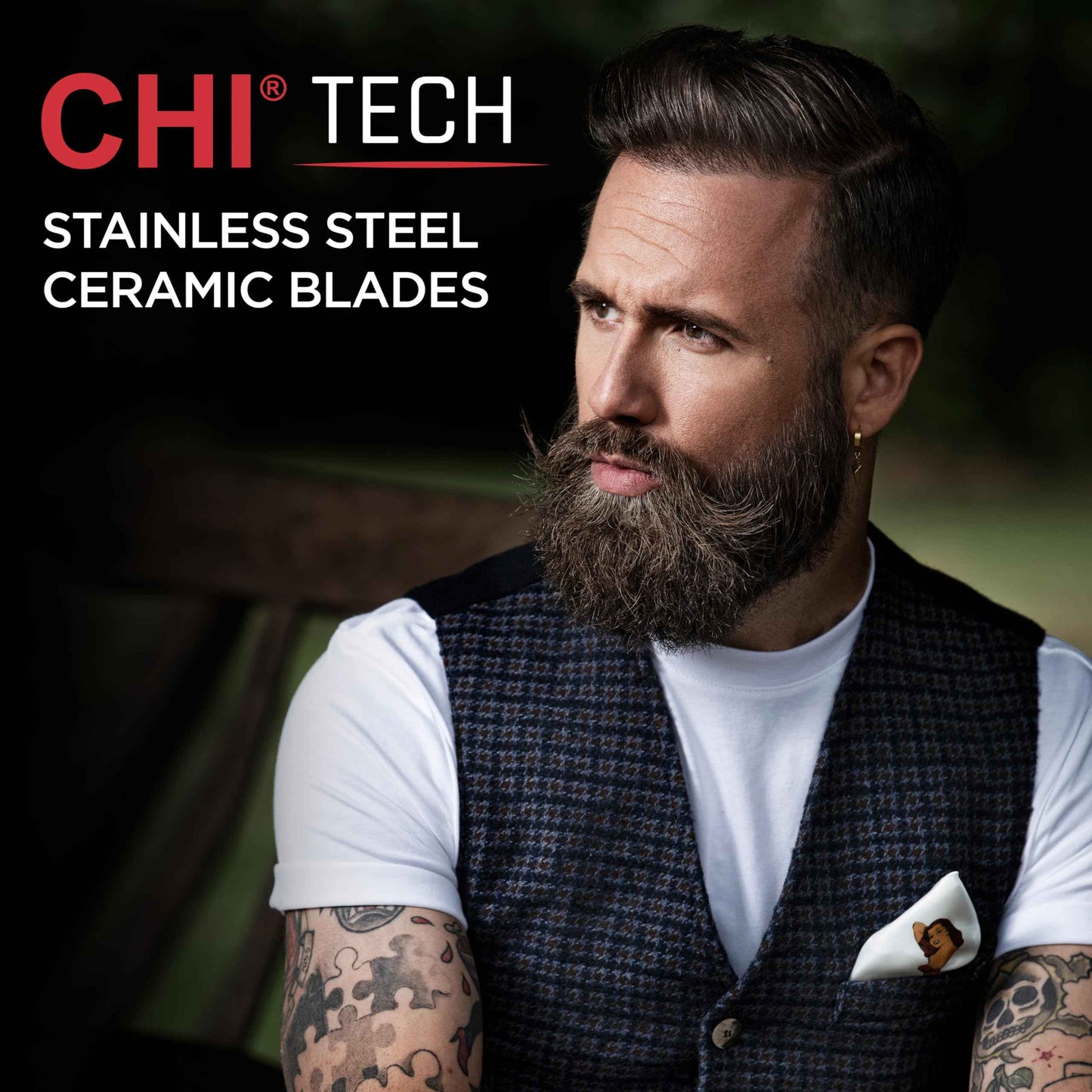 CHI Tech Cordless Precision Clipper, Wireless Hair Clipper for Precision Styling, Smooth Grip & Stainless Steel Blades, Includes 4 Guard Attachments