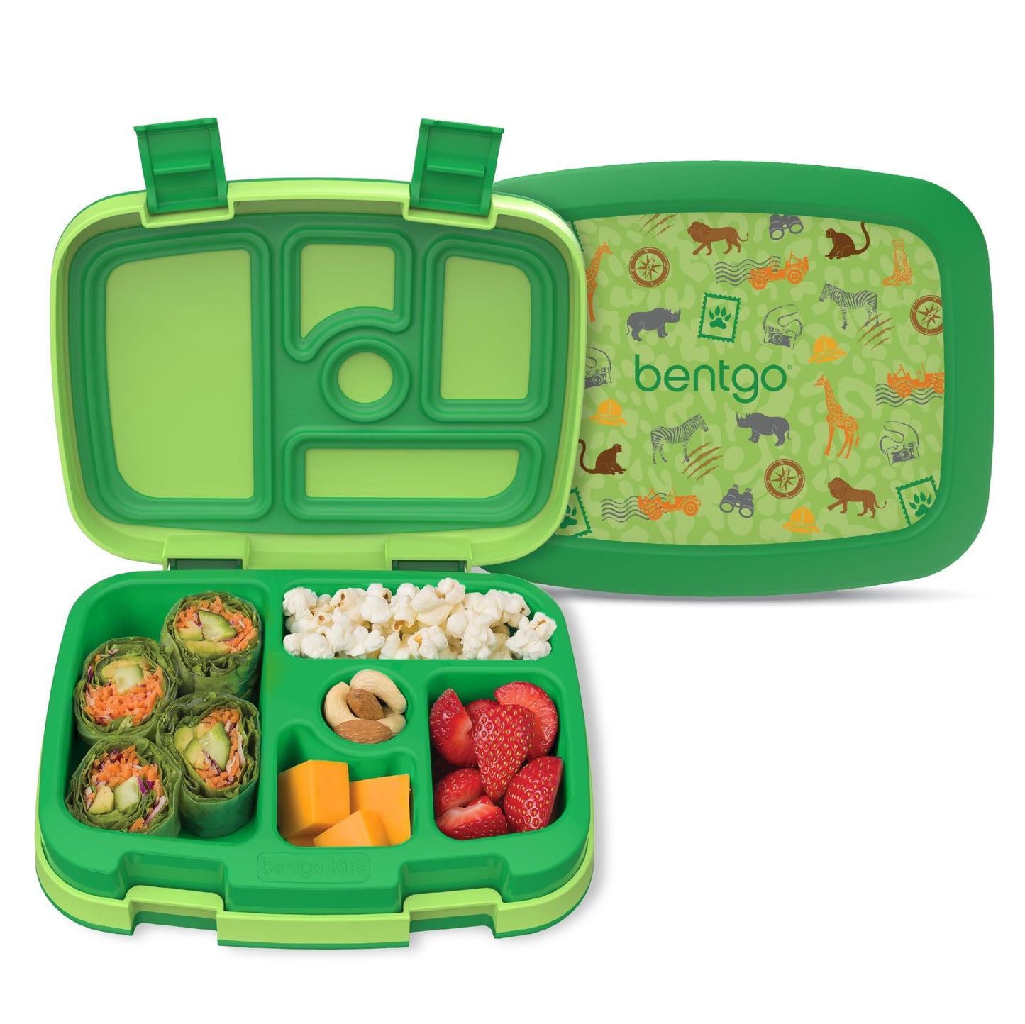 Bentgo Kids Prints Leak-Proof, 5-Compartment Bento-Style Kids Lunch Box - Ideal Portion Sizes for Ages 3-7, Durable, Drop-Proof, Dishwasher Safe, & Made with BPA-Free Materials (Safari)