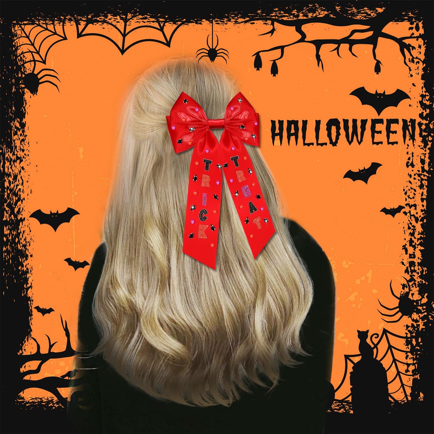 Halloween Hair Bows for Women Ghost BOO Pumpkin Hair Bows Clips Jeweled Big Halloween Hair Ribbons Bows Barrettes Spooky Cheer Bows Halloween Accessories Outfits Gifts (Pattern E1)