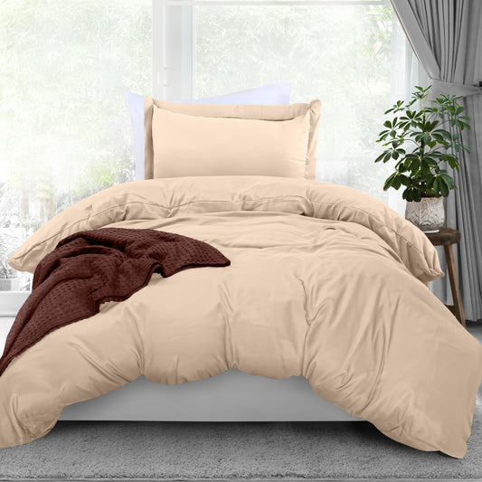 Utopia Bedding Duvet Cover Twin Size - 1 Duvet Cover with 1 Pillow Sham - 2 Pieces Bedding Duvet Cover with Zipper Closure - Soft Brushed Microfiber, 68 X 90 Inches (Twin/Twin XL, Beige)