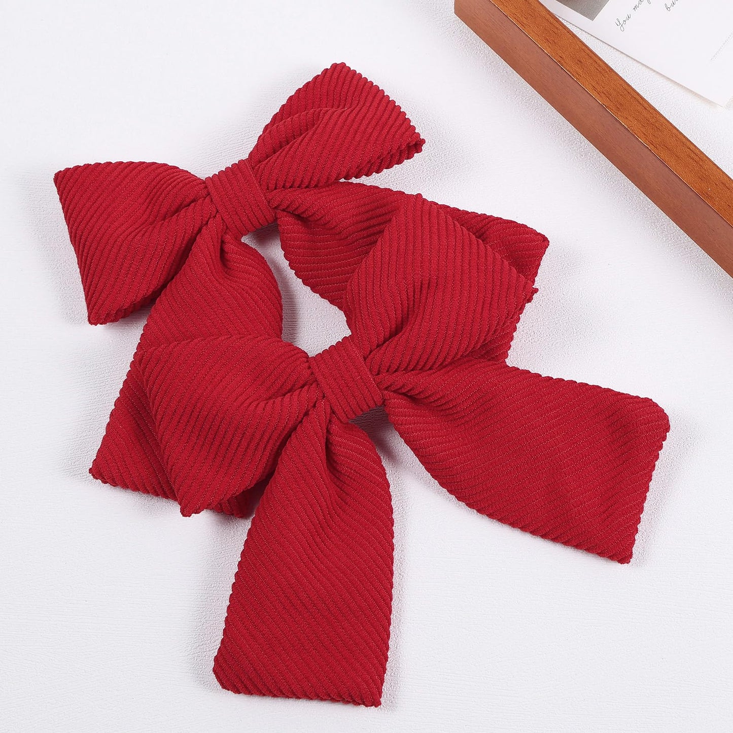 5" Red Corduroy Velvet Hair Bow Clips Valentines Big Ribbon Bowknot Alligator Barrettes Pins Back School Xmas Birthday Gift Outfit Decor Accessory for Teen Toddler Baby Girls Kids Women