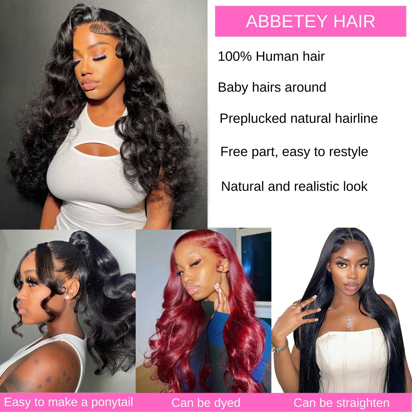 ABBETEY 30 inch Lace Front Wig Human Hair Body Wave 13x6 Lace Frontal Human Hair Wigs for Women 180 Density HD Lace Glueless Wigs Pre Plucked with Baby Hair (30 Inch, 13x6 lace front wig)