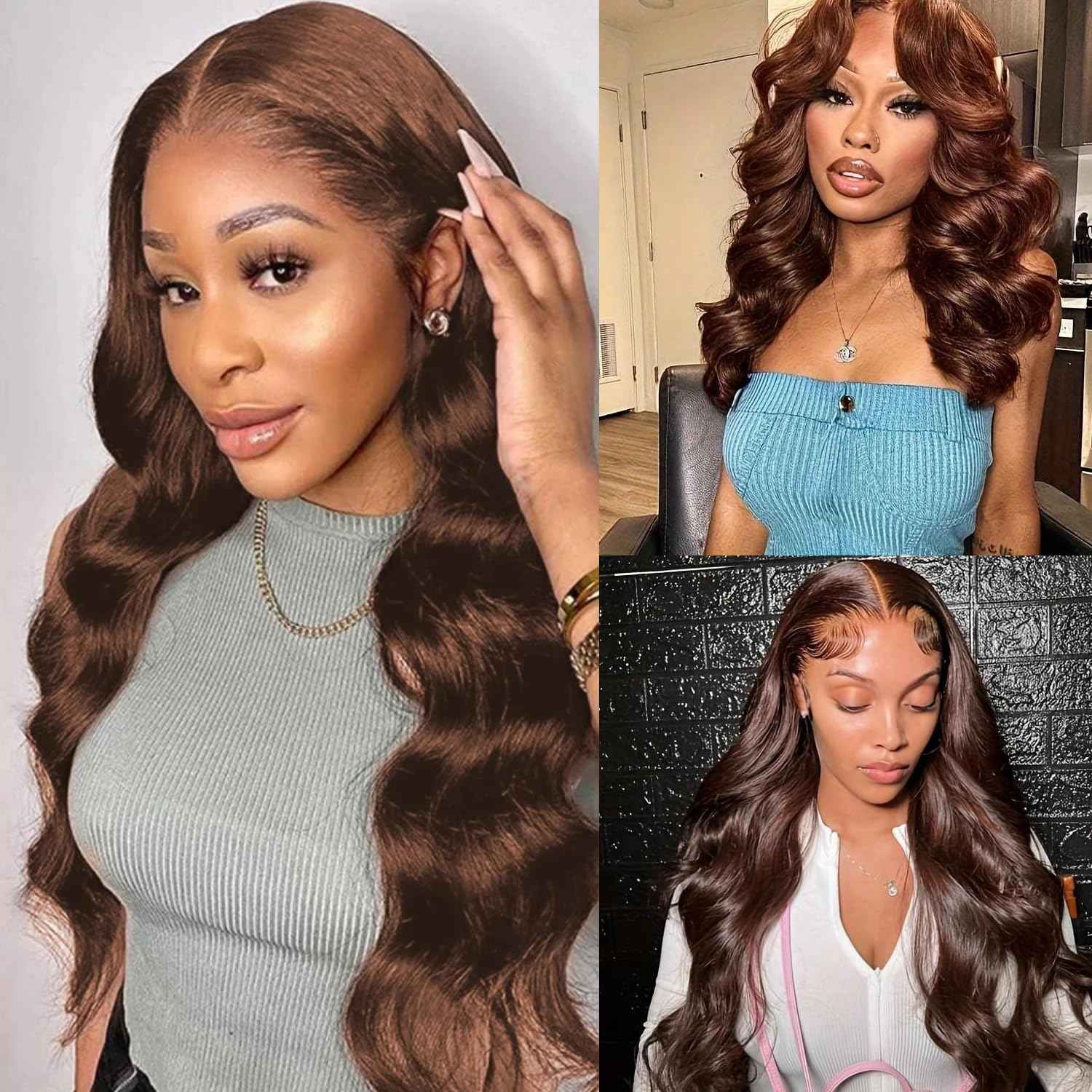 Chocolate Brown Lace Front Closure 4x4 Human Hair 20 Inch Body Wave Transparent Lace High Density Pre Plucked Baby Hair Light Brown Unprocessed Brazilian Virgin Human Hair