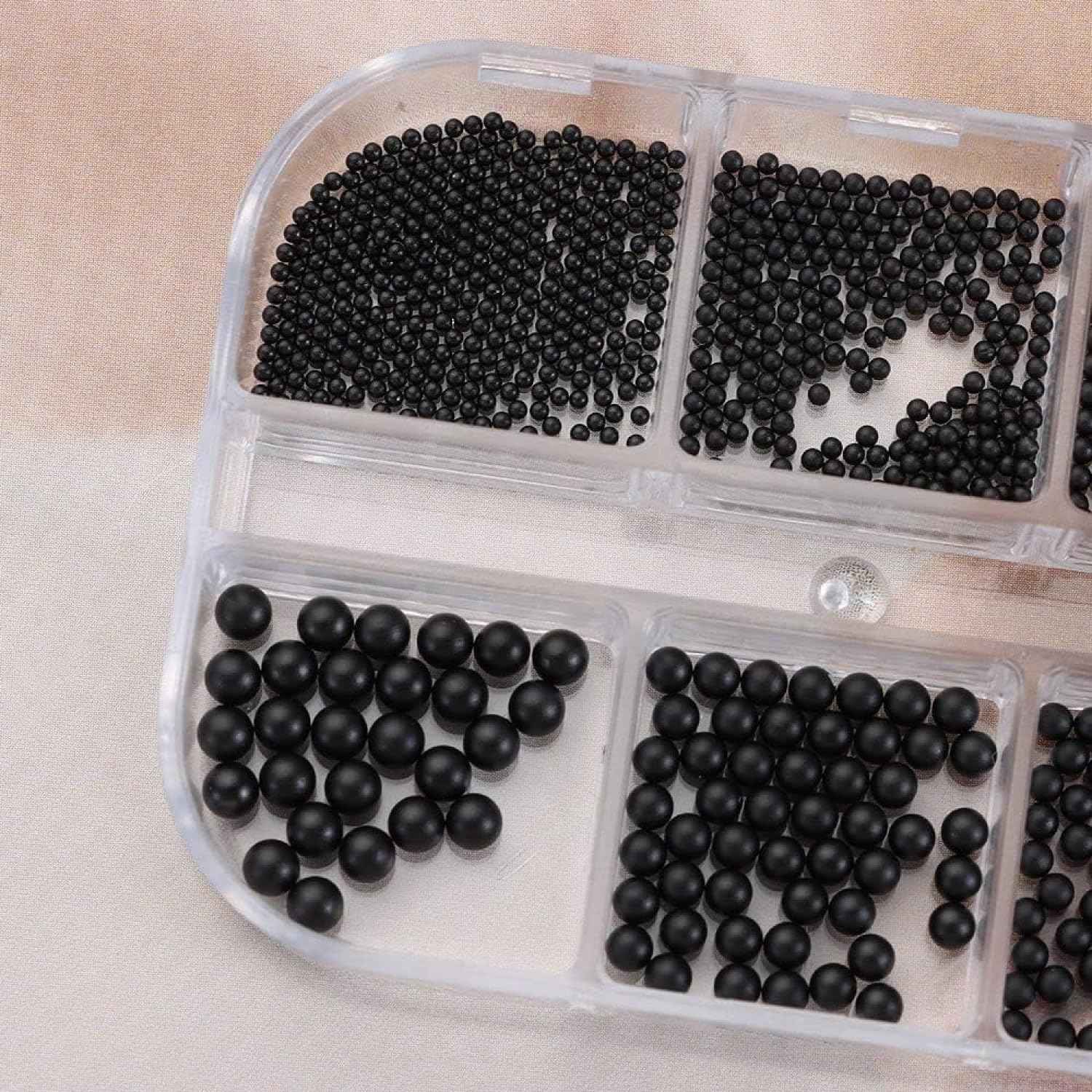 Chunmeng 12 Grids Art Charms Metal Beads 3D Caviar Small Steel Ball Nail Accessories Nail Art Metal Mini 3D Mixed Sizes DIY ons Accessories （Black）