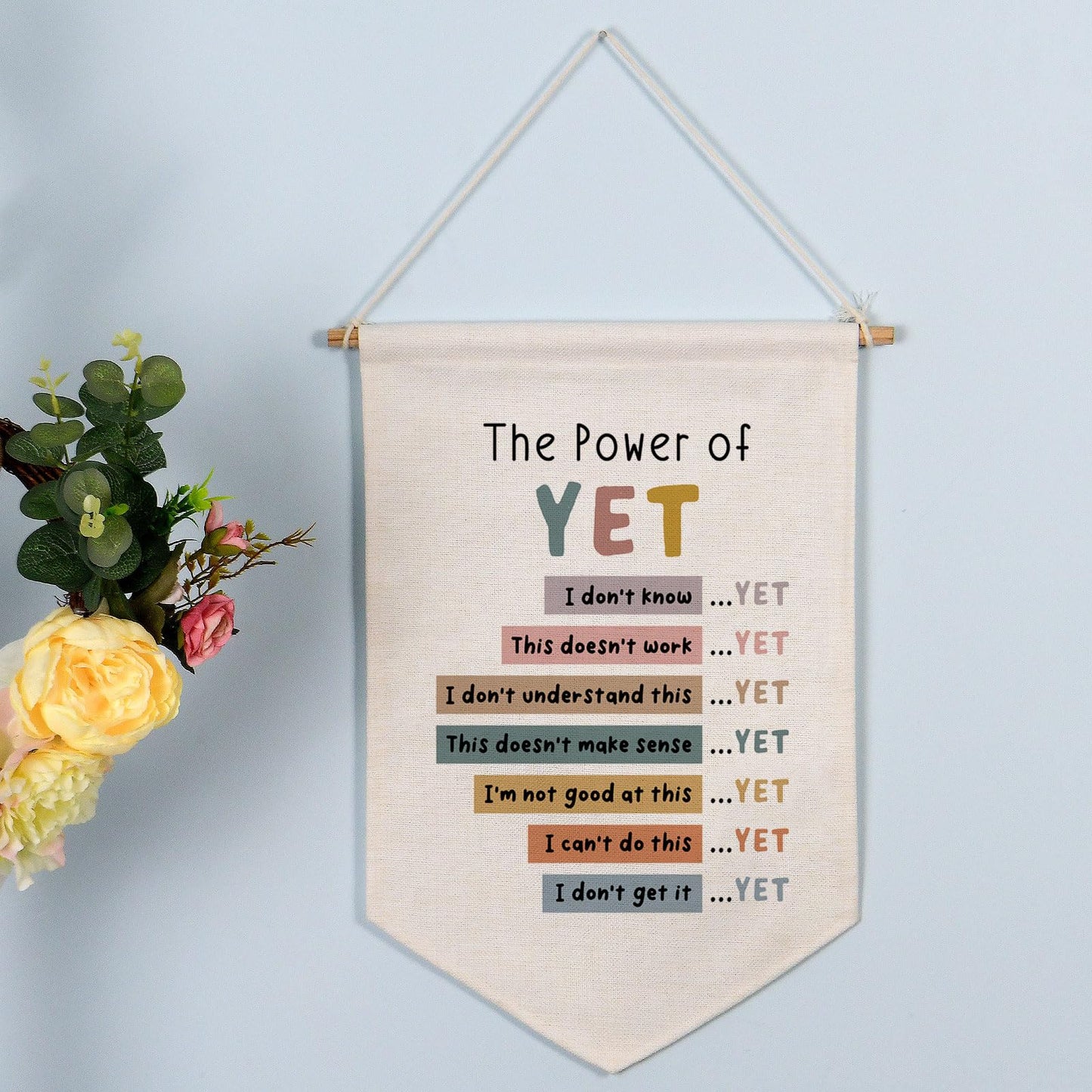 The Power of Yet Wall Hanging Flag Therapy Office Decor Poster Kids Room Wall Decor Boho Classroom Growth Mindset Mental Health Pennant Flag Classroom Decor School Counselor Banners