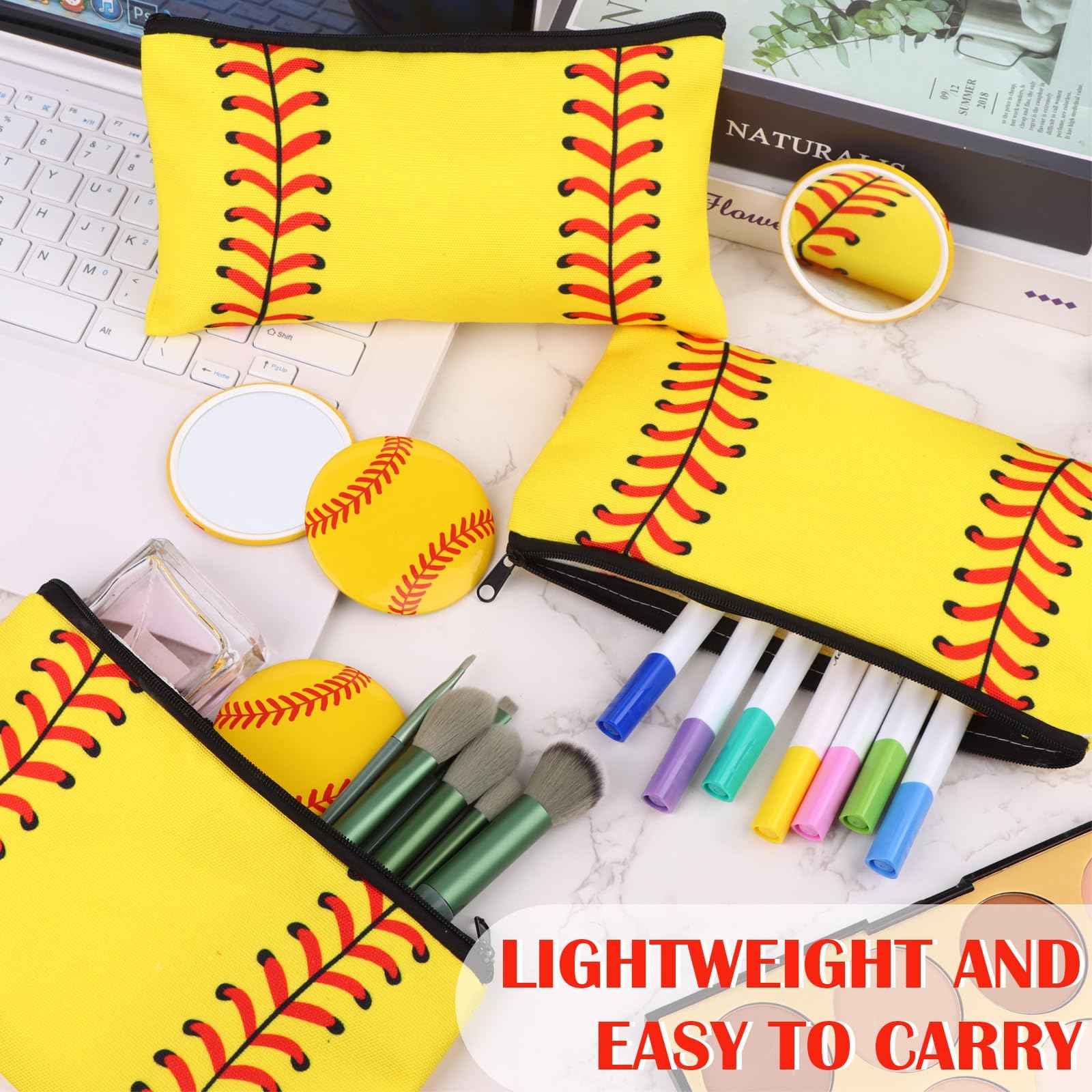40 Pcs Softball Party Favors Softball Gifts for Team Girls Bulk Include 20 Softball Cosmetic Bag 20 Softball Compact Mirror Softball Sport Round Pocket Portable Mirror for Women Girls