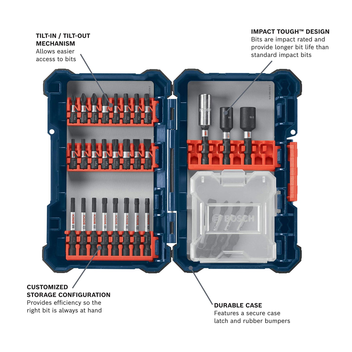 BOSCH SDMS32 32-Piece Assorted Impact Tough Screwdriving Custom Case System Set for Screwdriving Applications