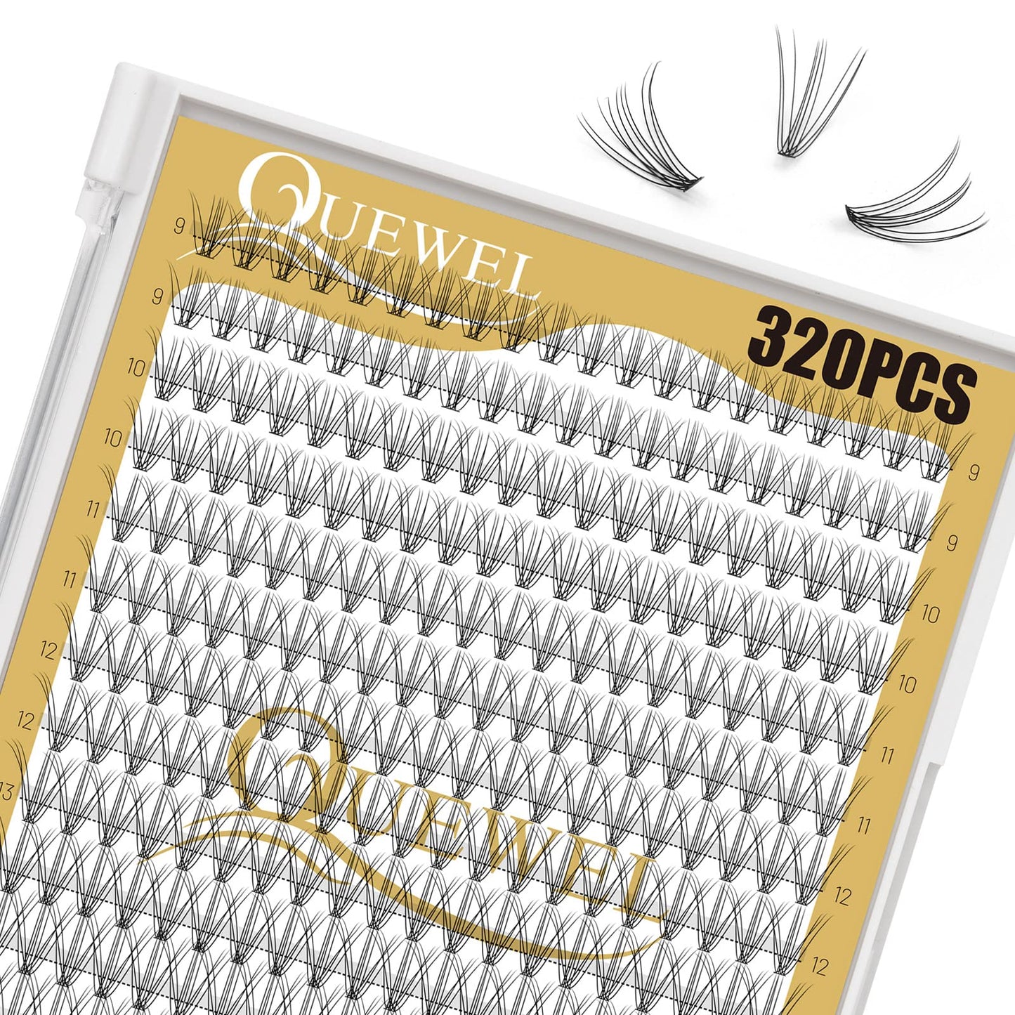 QUEWEL Lash Clusters 320Pcs Cluster Lashes 10D C Curl Lash Clusters Mix9-16mm Individual Eyelashes Clusters Wispy DIY Eyelash Extension Thin Band Soft to Use at Home (10D C Mix9-16)