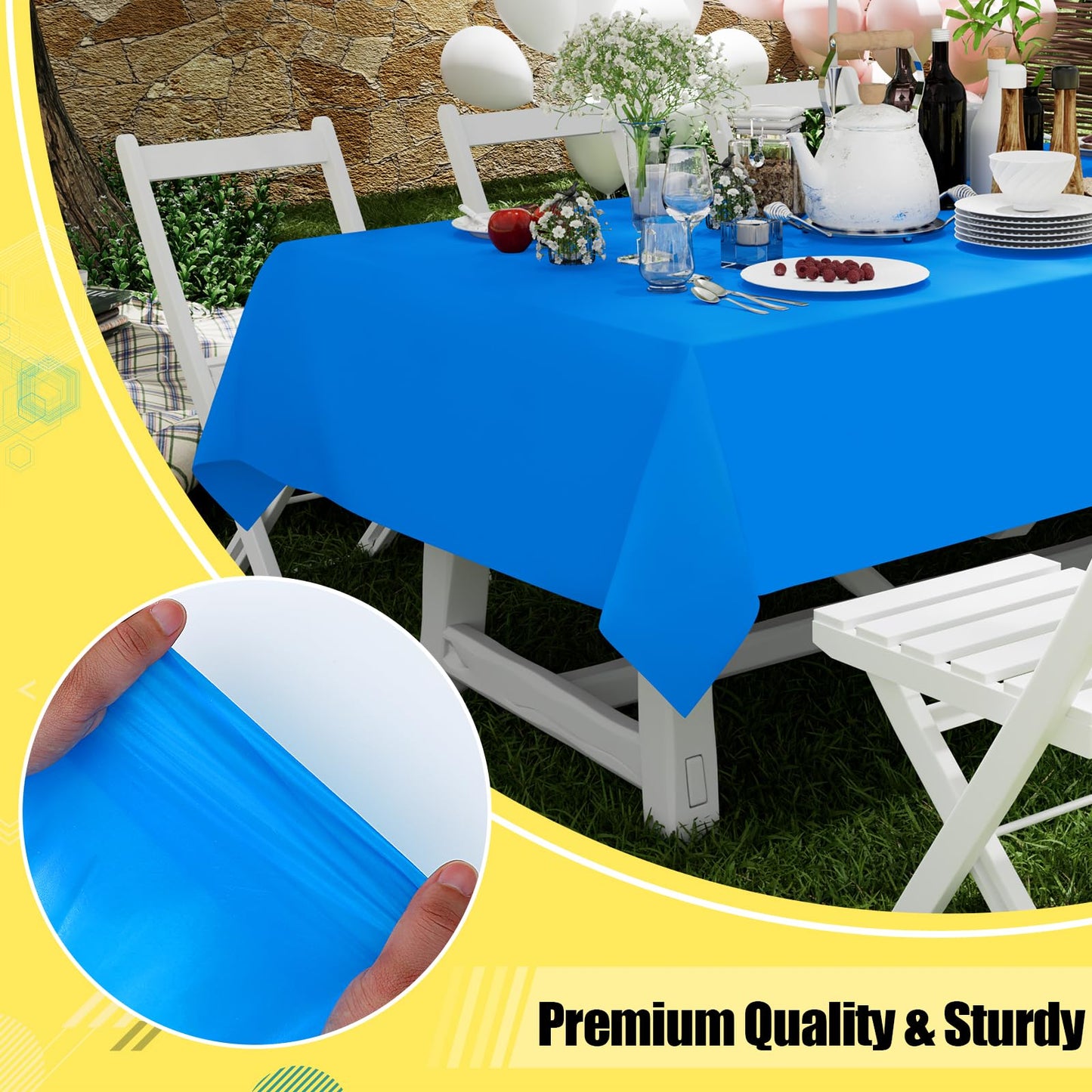 Smiry Disposable Table Cloth - 6 Pack, 54 x 108 Inch Table Cloths for Parties, Decorative Tablecloths for Rectangle Tables, Waterproof Plastic Table Cover, Leakproof & Sturdy, Blue