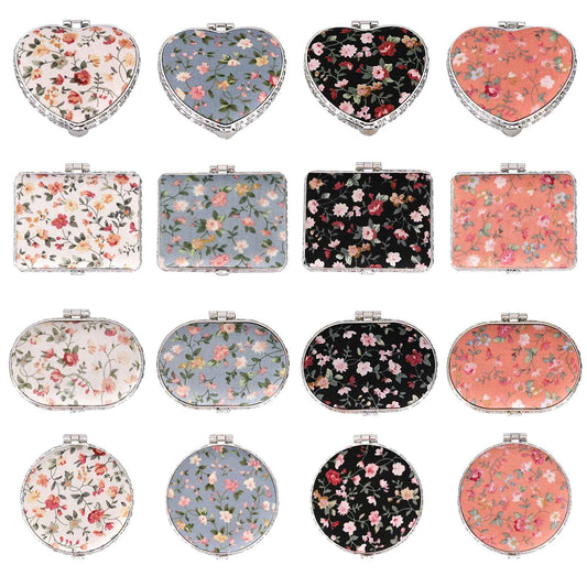 JDRGJTH 16 PCS Compact Mirror Bulk for Purse Cute Floral Pocket Small Mirror for Purse Retro Flower Knows Mirror Tea Party Favors Group Gifts for Women Portable Folding Makeup Travel Mirrors