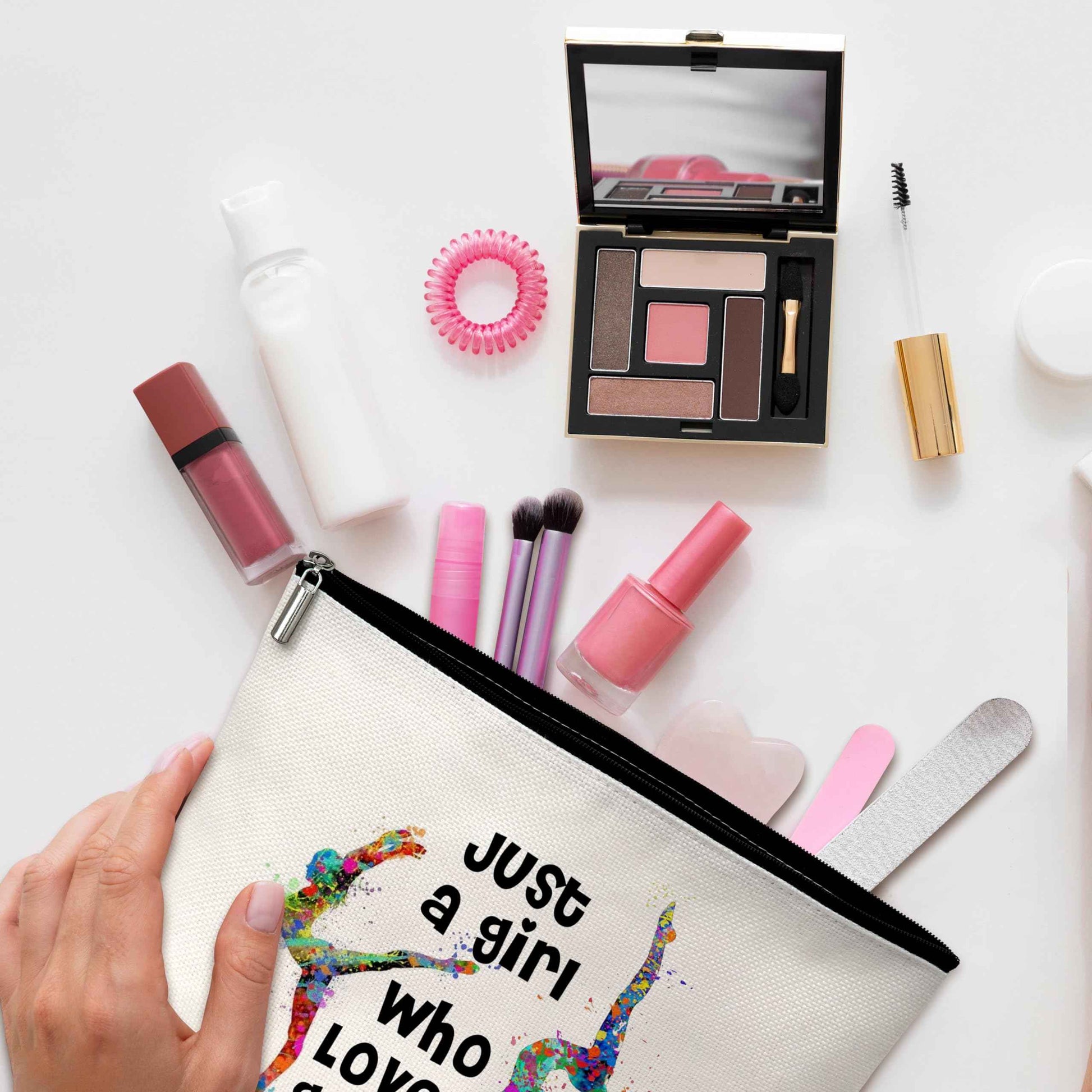 GREOXG Gymnastics Gifts, Just A Girl Who Loves Gymnastics, Gymnastics Travel Makeup Bag, Birthday Gifts for Woman Girls Sisters Mom Daughter Toiletries Organizer-D35