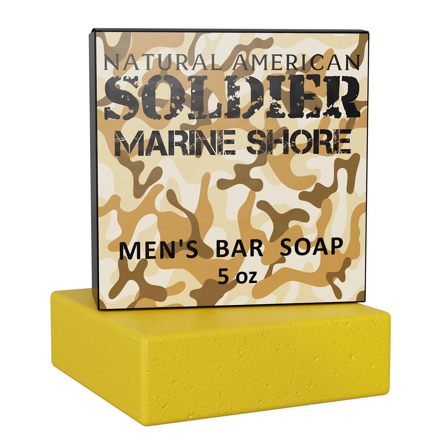 NATURAL AMERICAN SOLDIER Men’s Bar Soap – MARINE SHORE - 100% All Natural, Masculine Scent, Essential Oils, Organic Shea Butter, No Harmful Chemicals – For Men - Made in USA - Man Soap, 5 oz