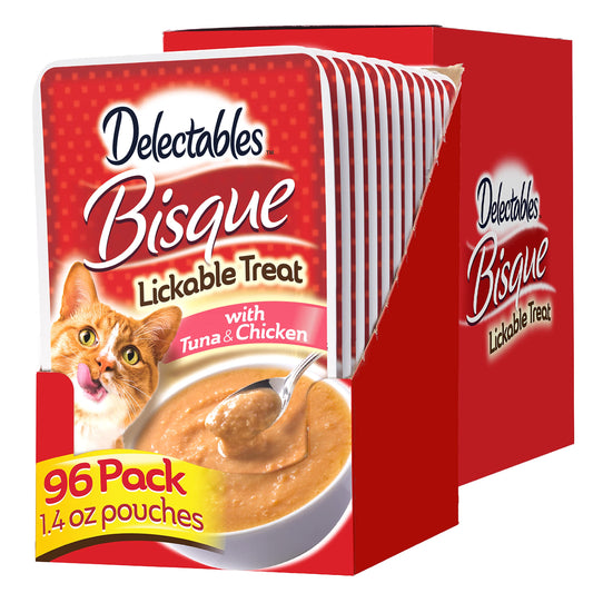 Hartz Delectables Bisque Lickable Wet Cat Treats for Adult & Senior Cats, Tuna & Chicken, 12 Count(Pack of 8)